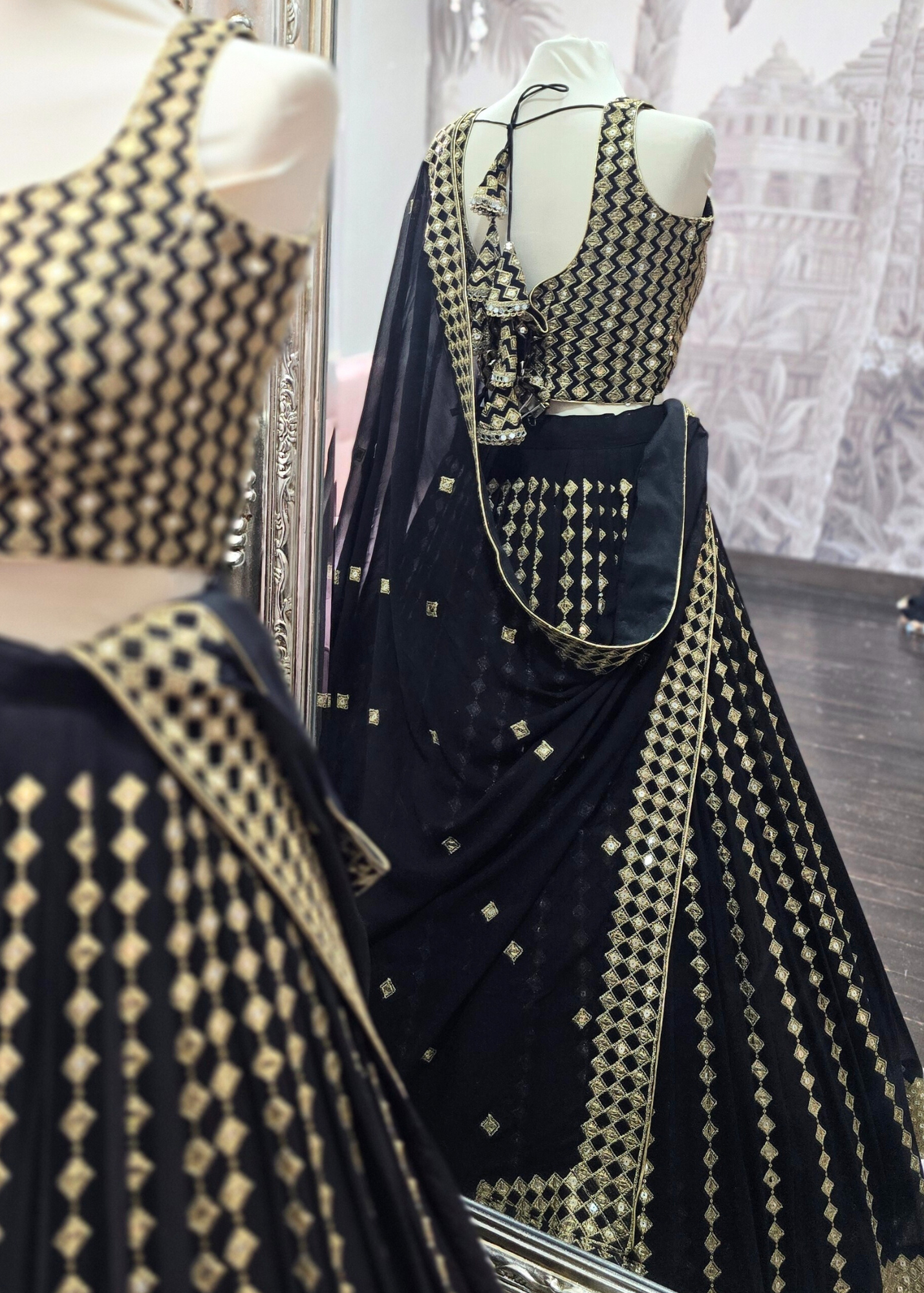 Karina Luxury Sleeveless Black & Gold Lehnga (sizes 10-18)