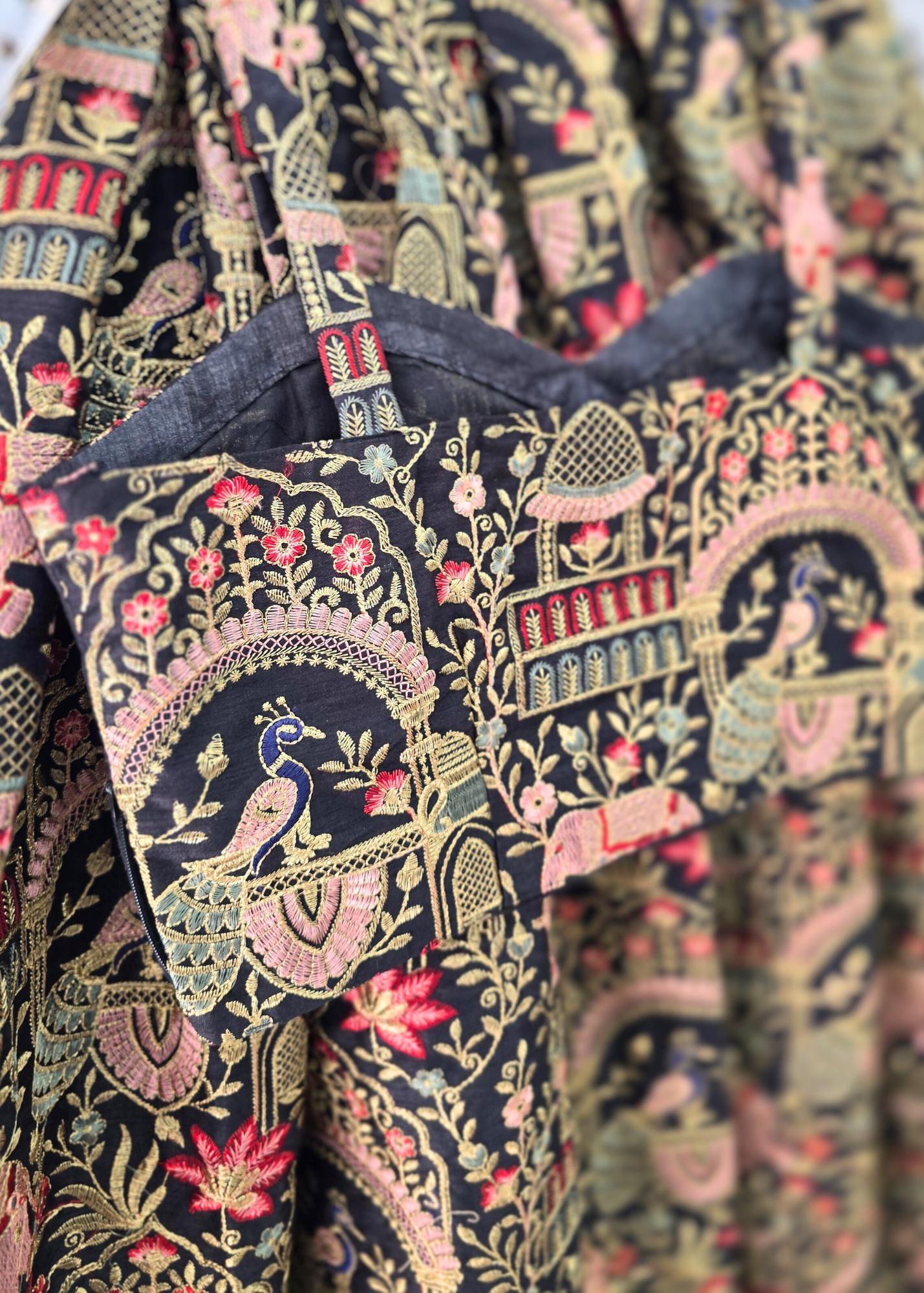 Elephant Black Embroidered Strap Blouse (4-16)
