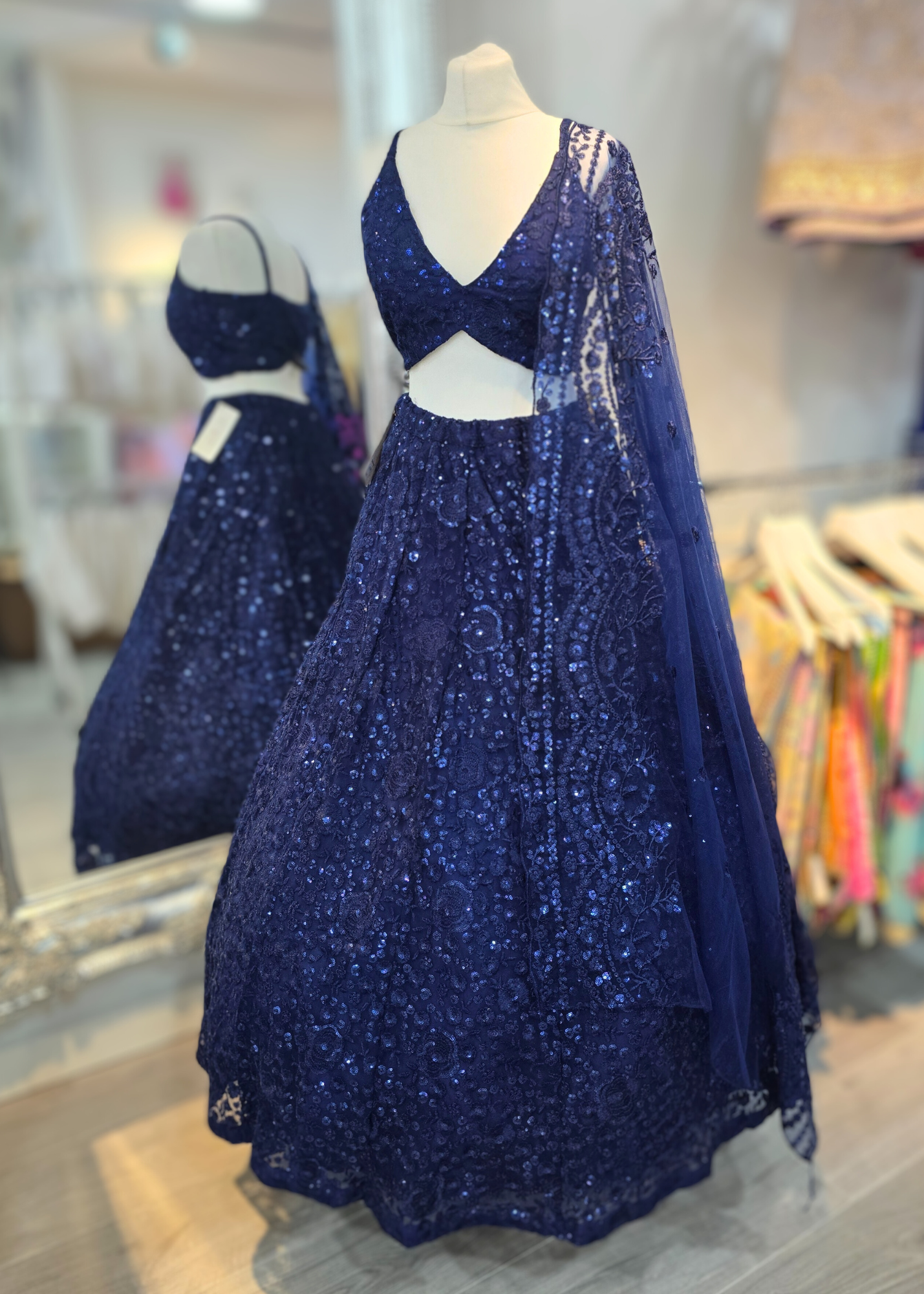 Ayesha Navy Net Embroidered Strap Blouse