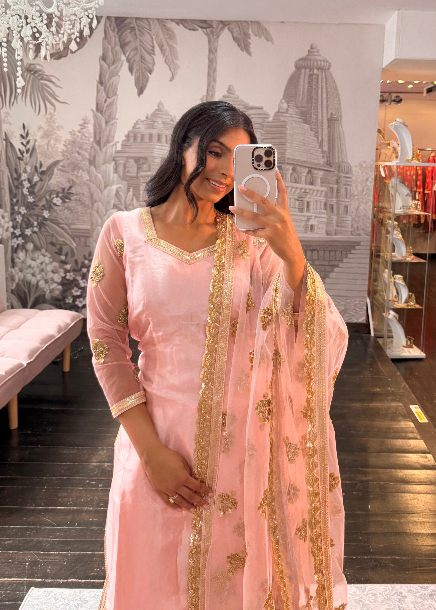 Long Sleeved Blush Pink Silk Salwar Suit (4-24)