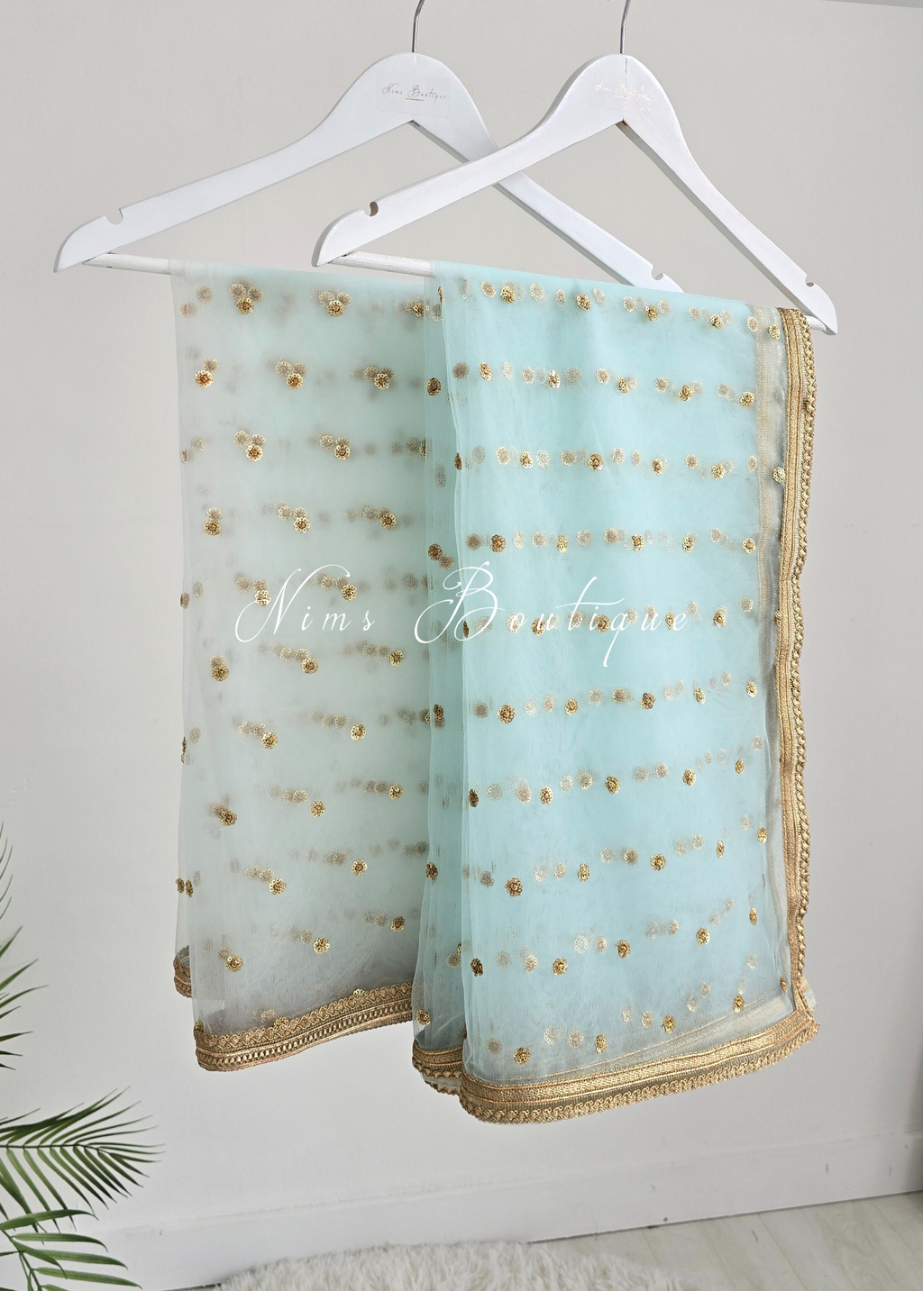Luxury Light Blue Net Sequin Dupatta/Chunni