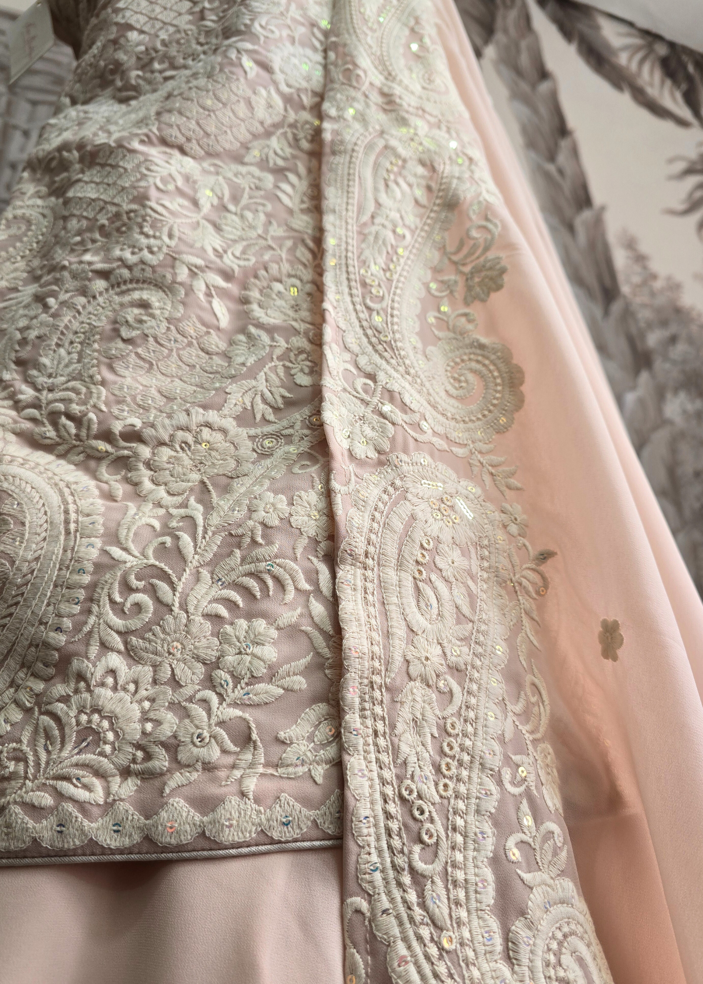 Ivory & Light Peach Thread Embroidered Sharara Suit (Size 10-12)