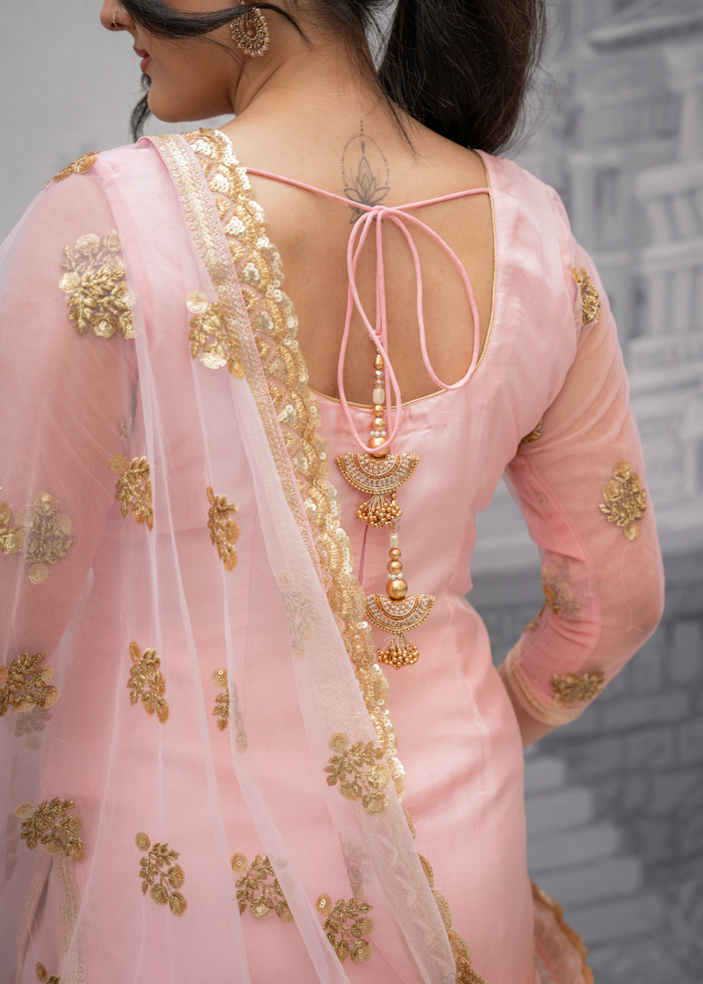 Long Sleeved Blush Pink Silk Salwar Suit (4-24)