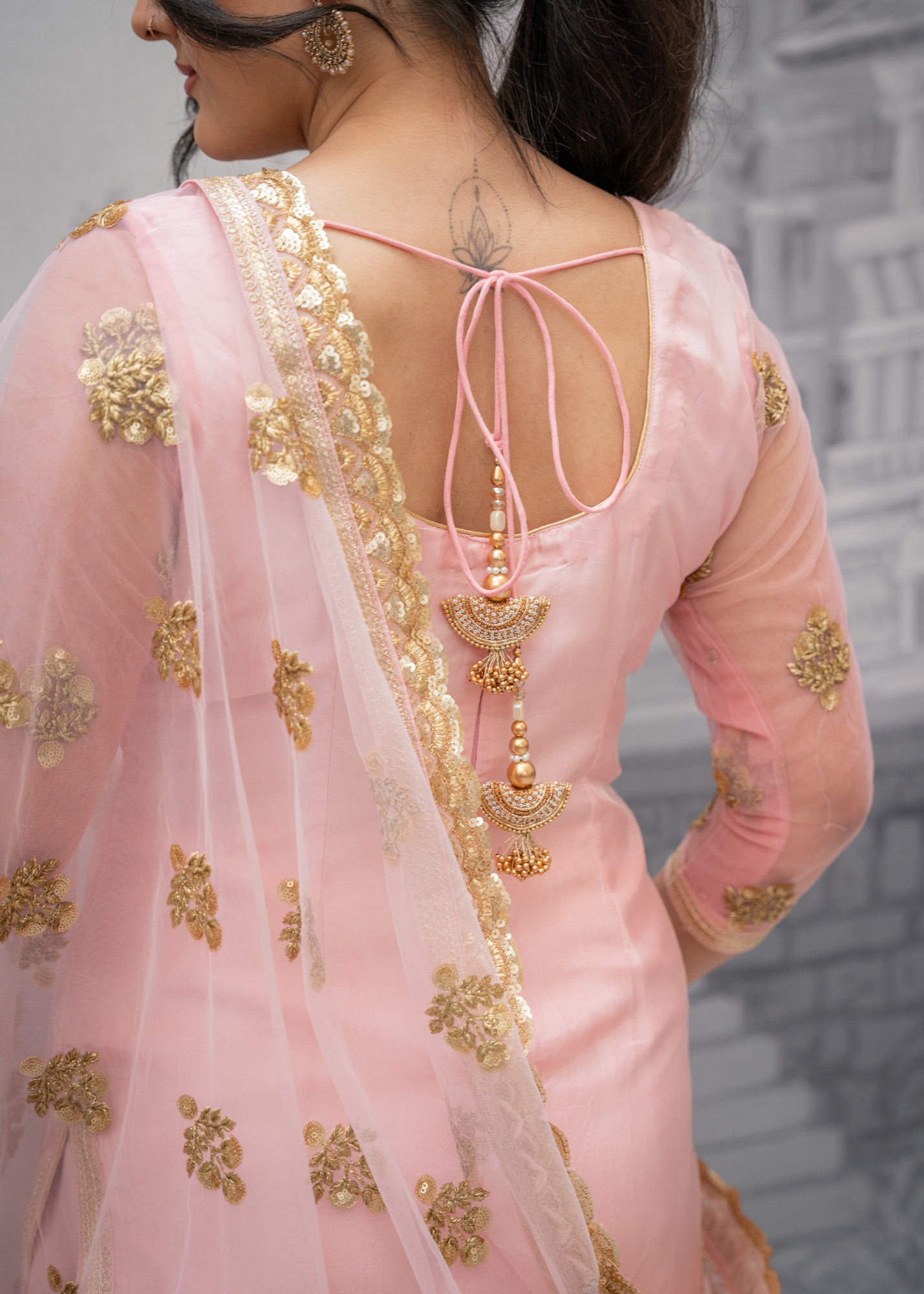 Long Sleeved Blush Pink Silk Salwar Suit (4-24)