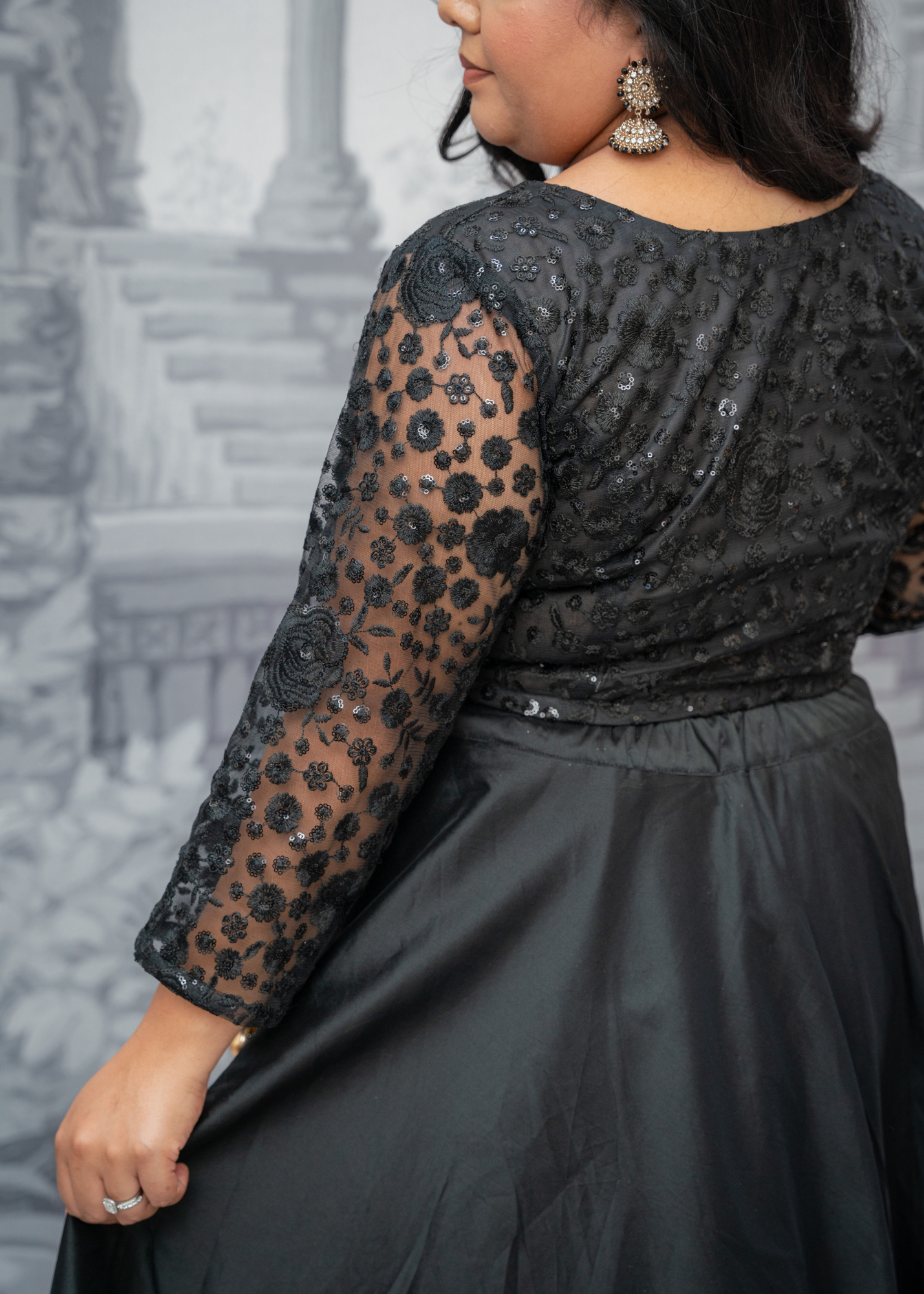 Ayesha Black Net Long sleeved Blouse (size 4-24)