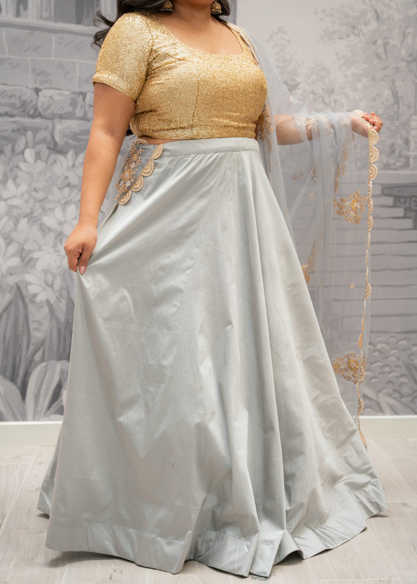 Readymade Grey Silk skirt/lehnga (sizes 4-20)