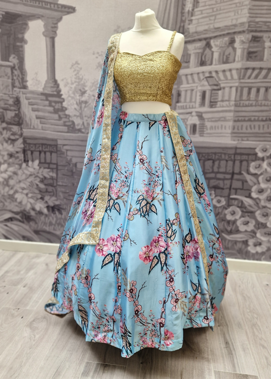 Sakura Satin Blue readymade skirt/lehnga (sizes 4-18)