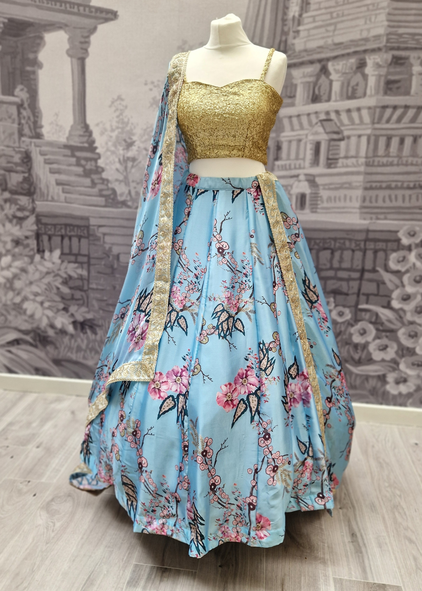 Sakura Satin Blue readymade skirt/lehnga (sizes 4-18)