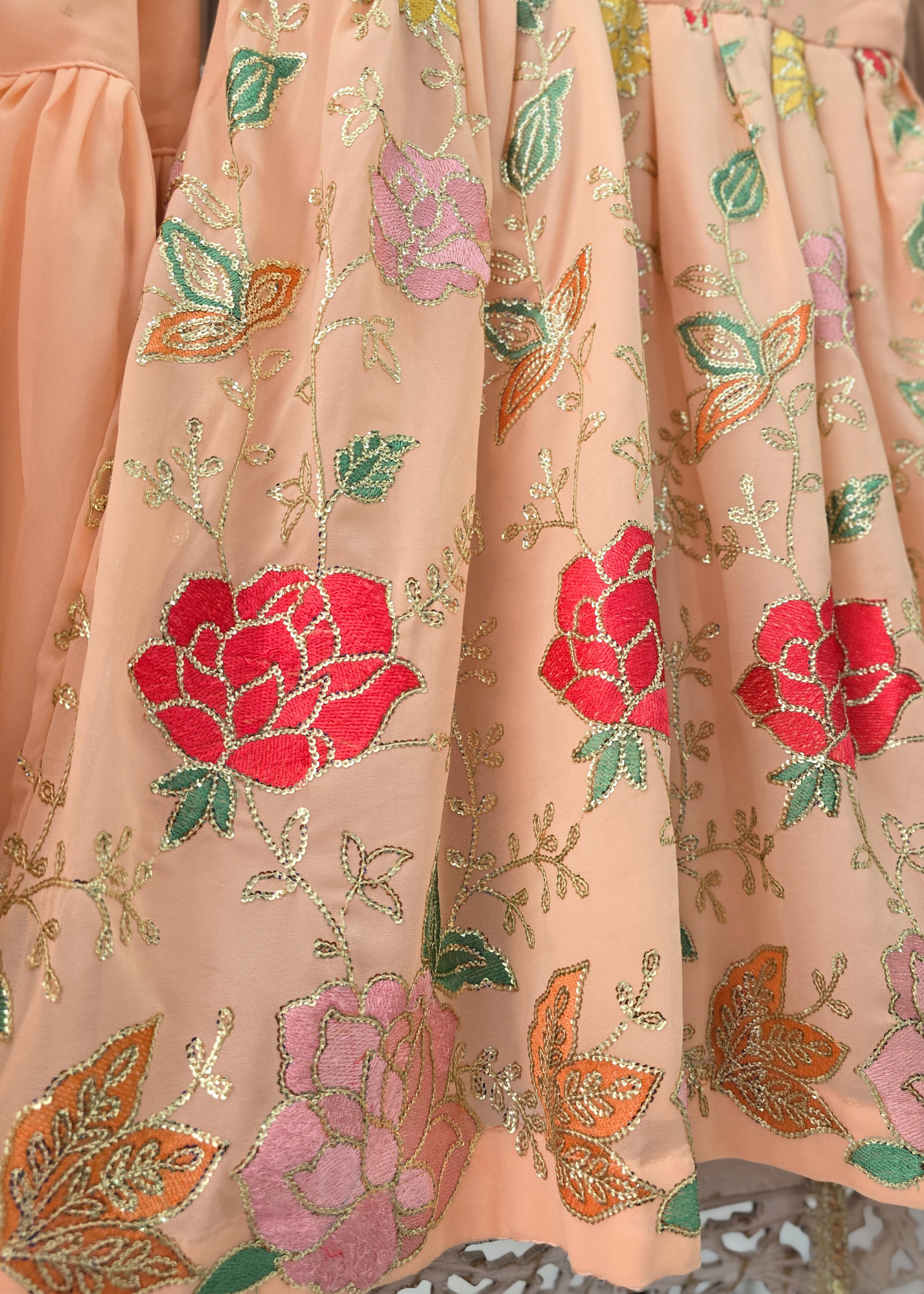 Peach Floral Frock Sharara Suit (Size 10-12)