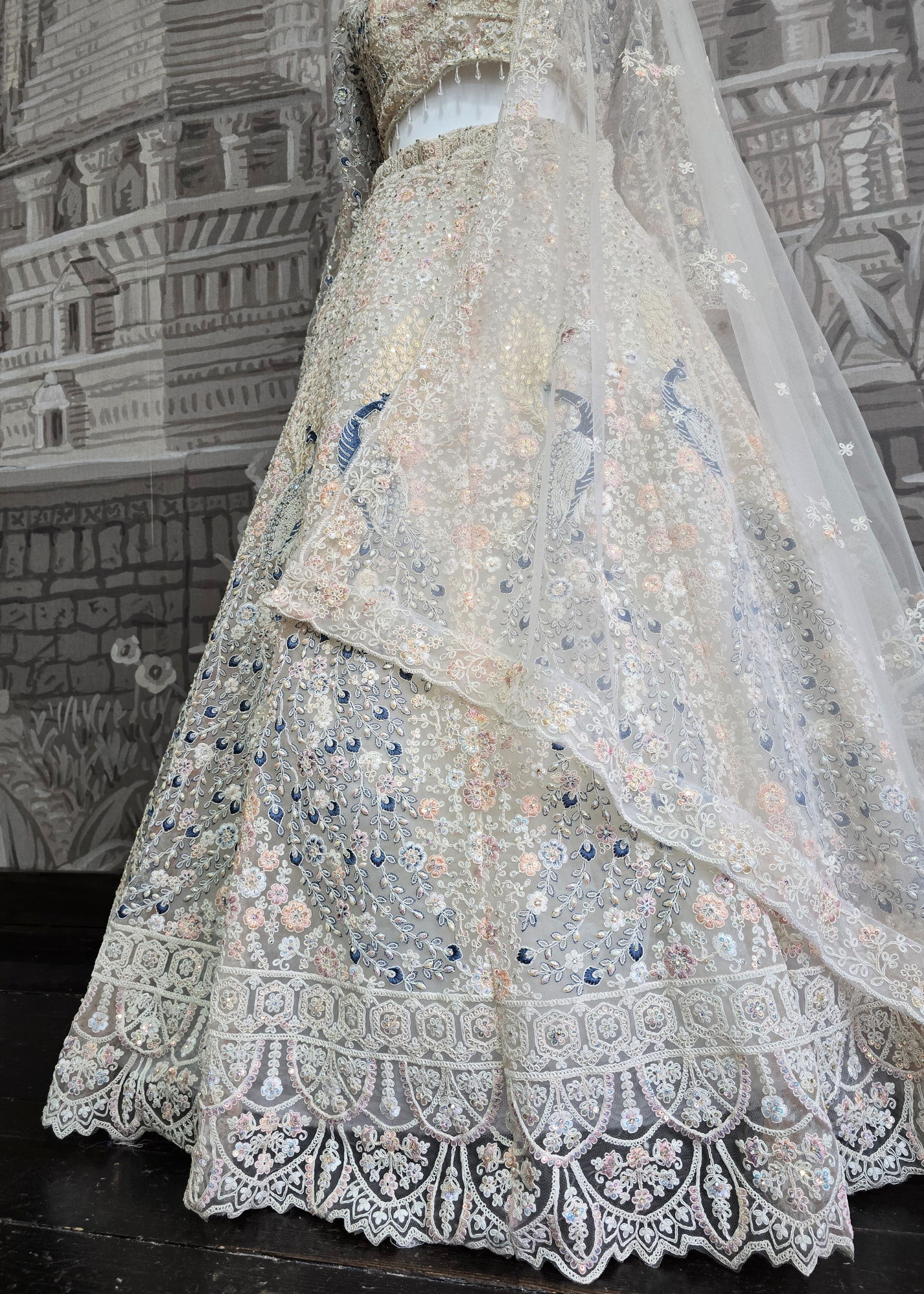 Luxury Ivory Peacock Lehenga (size 12)