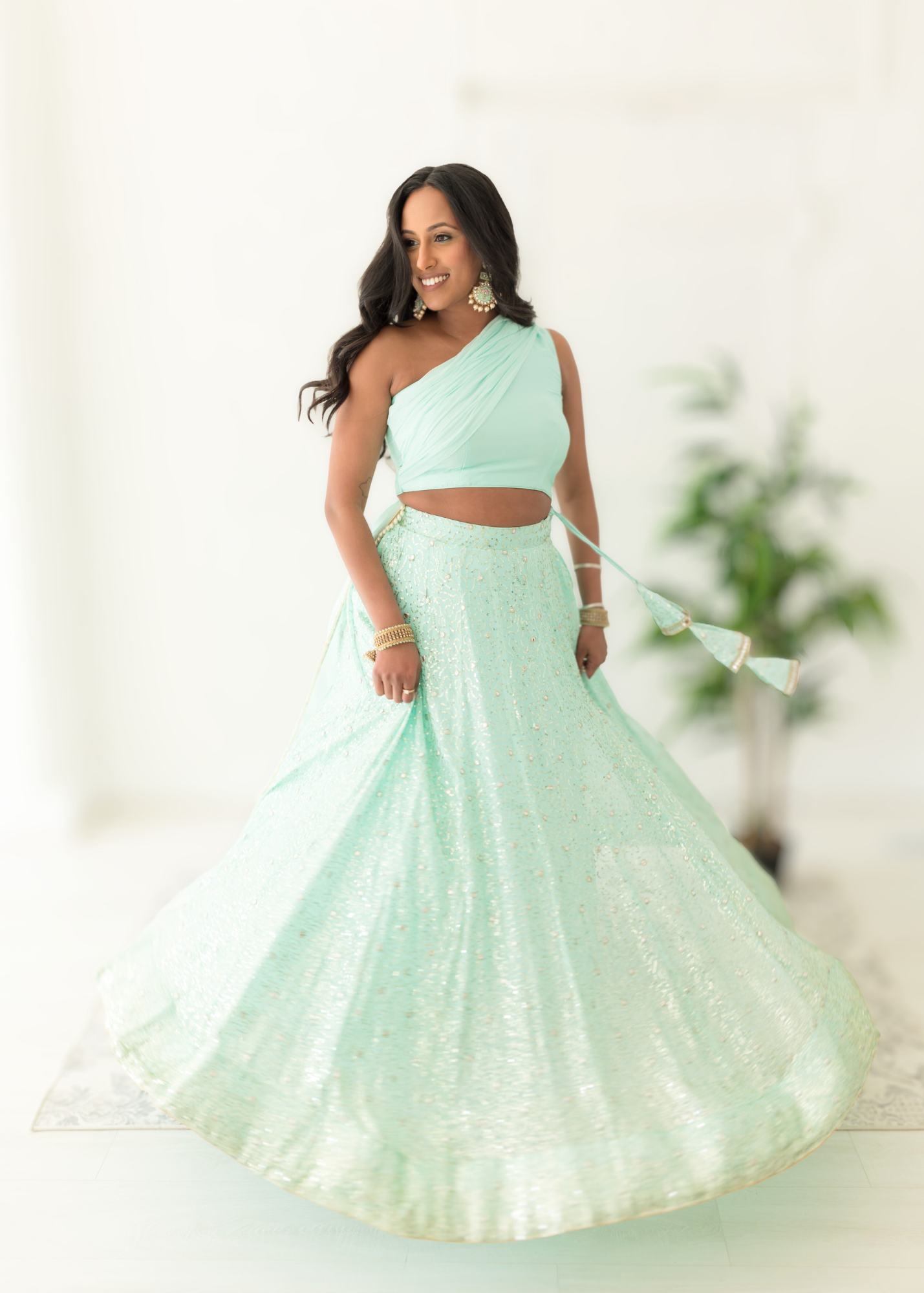 Arya Mint Luxury One Shoulder & Dupatta blouse (4-12)
