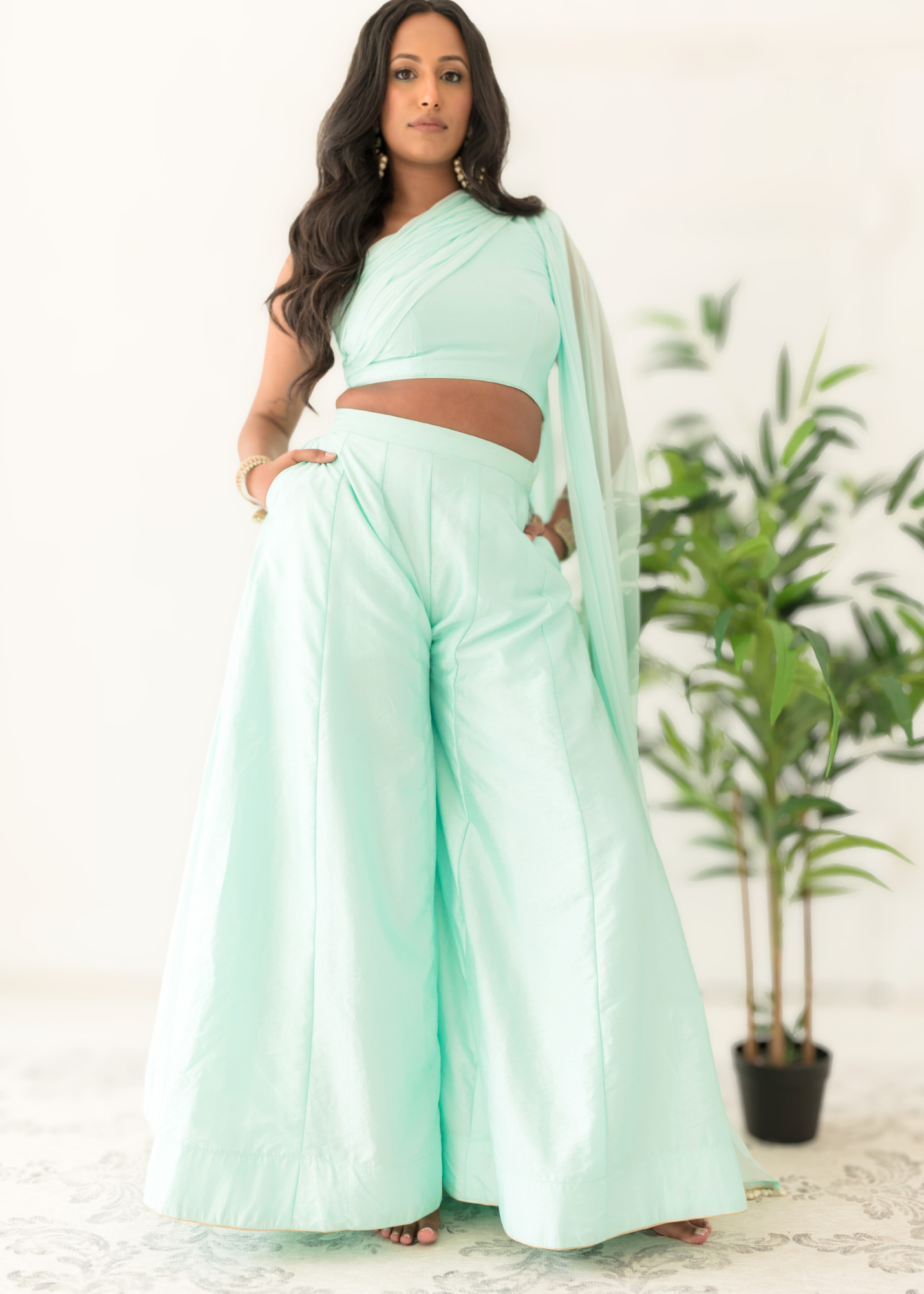 Arya Mint Luxury One Shoulder & Dupatta blouse (4-12)