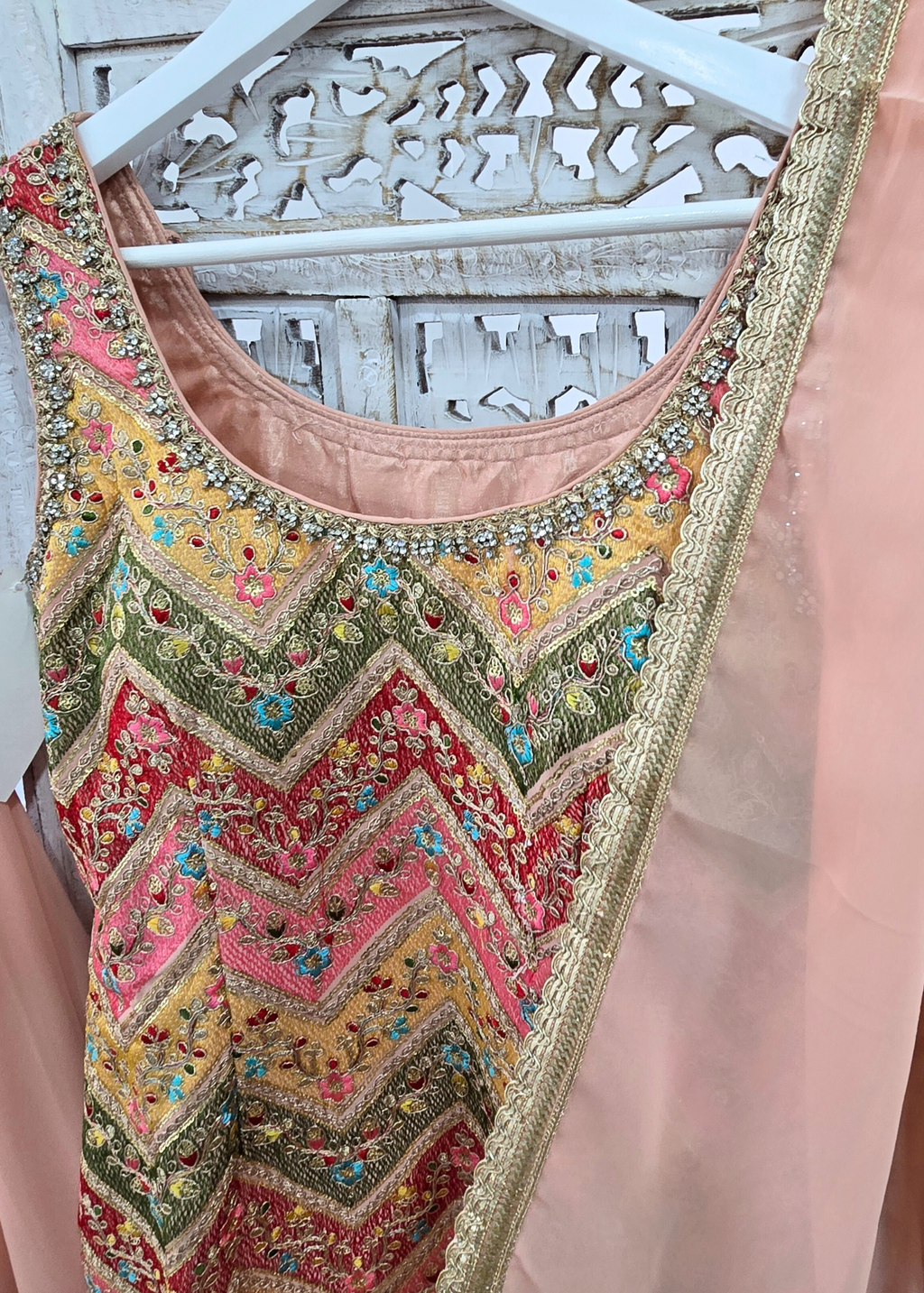 Peach Multicolour Embroidered Sharara Suit (Size 10-12)