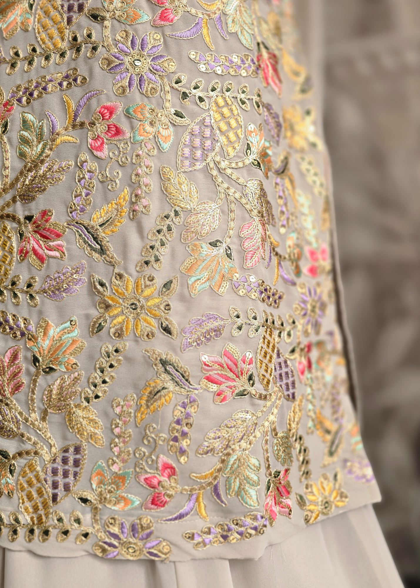 Light Grey Embroidered Sharara Suit (Size 16-20)