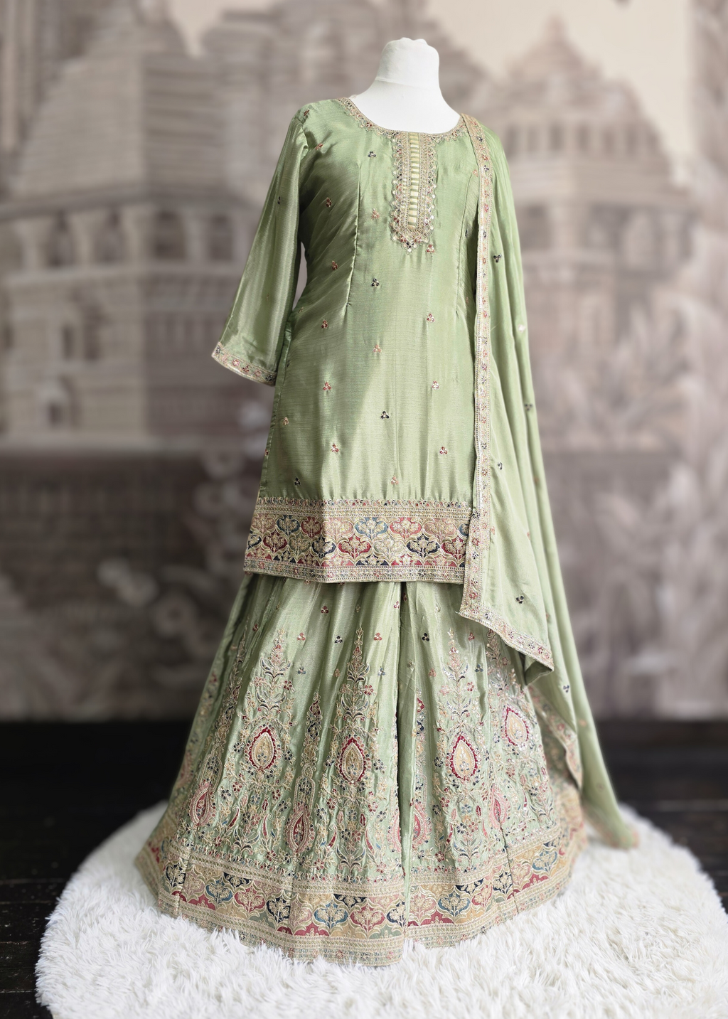 Luxury Mint Embroidered Sharara Suits (Sizes 16-20)