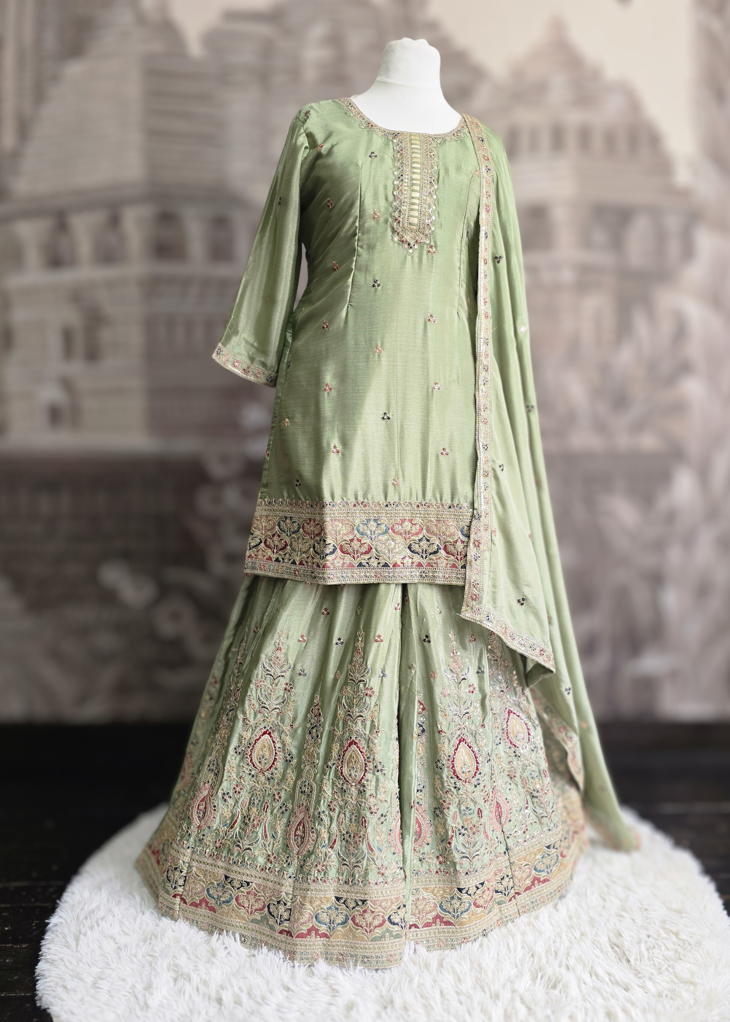 Luxury Mint Embroidered Sharara Suits (Sizes 16-20)