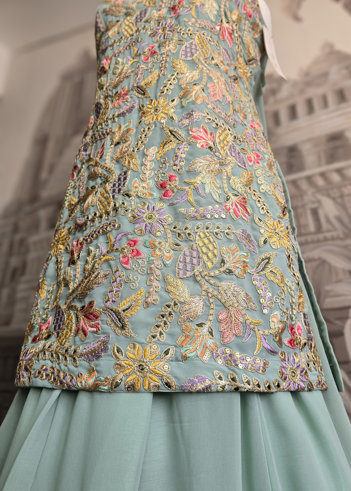 Mint Embroidered Sharara Suit (Size 16-20)
