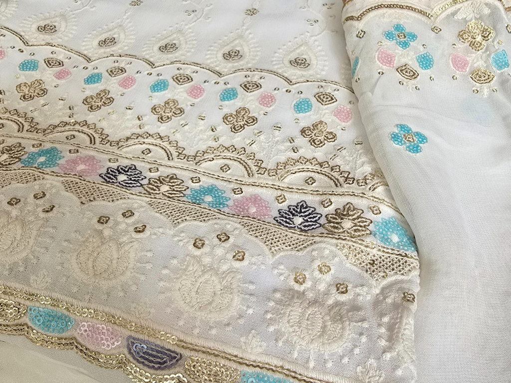 Unstitched White & Pastel Colours Suit