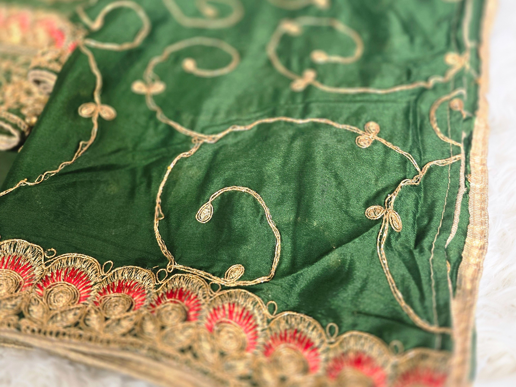 Unstitched Dark Green Embroidered Suit