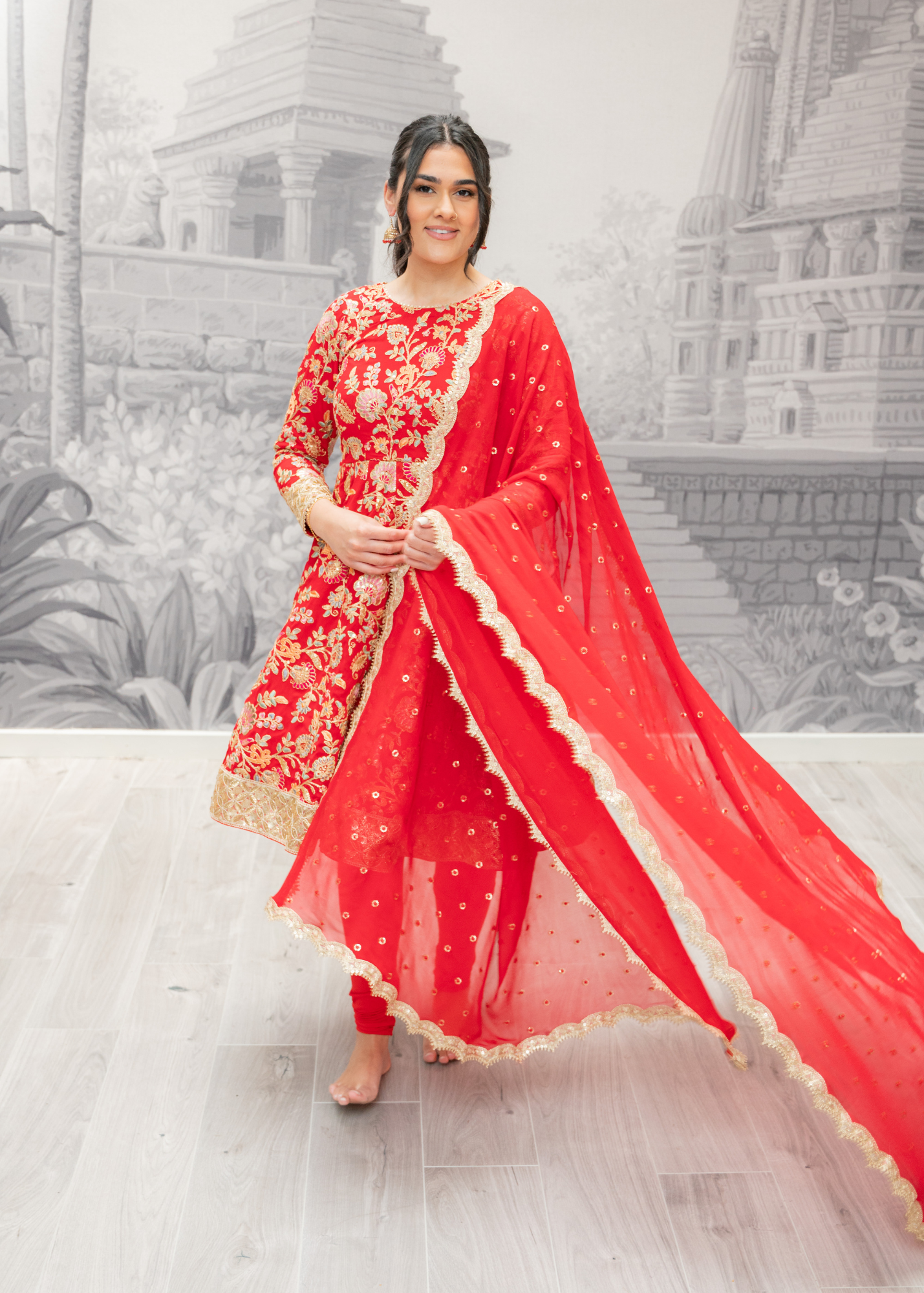 Amrita Red & Multicolour Anarkali Pajami Suit (sizes 6-10)