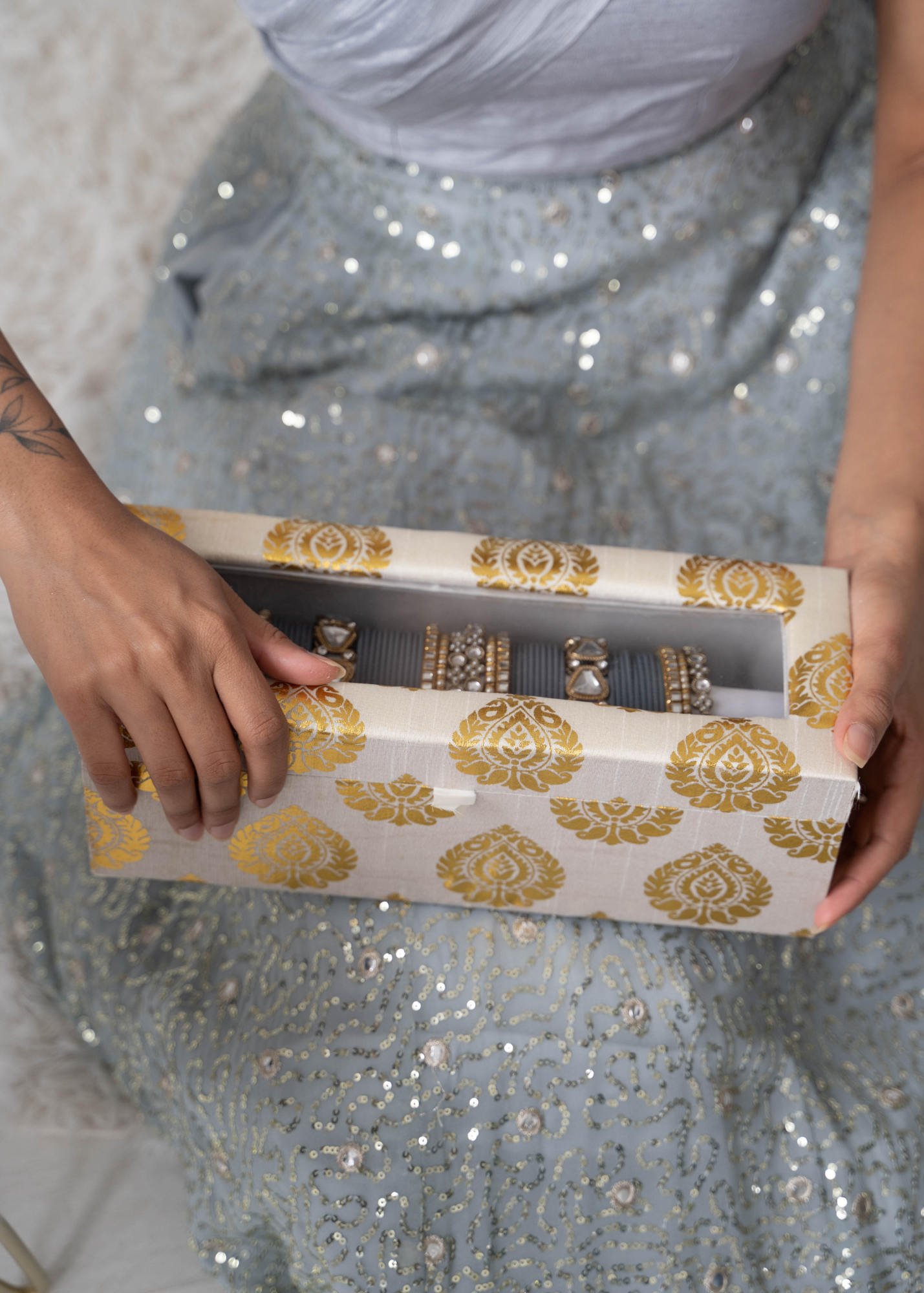 Ivory Brocade Bangle Box