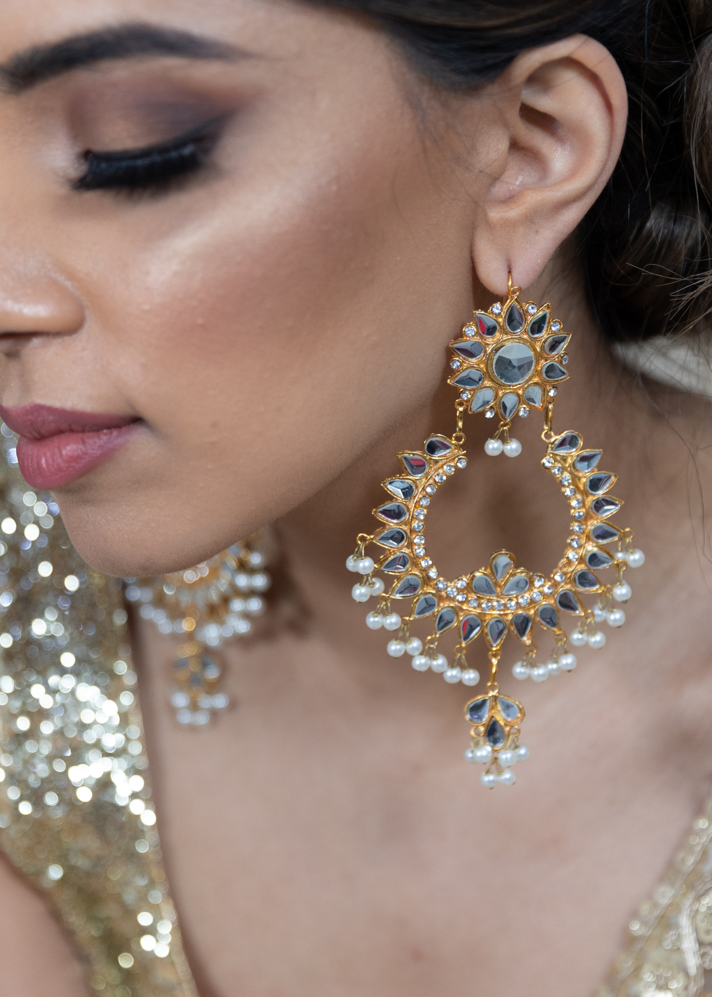 Tanuja Light Gold & Pearl Maharani Earrings