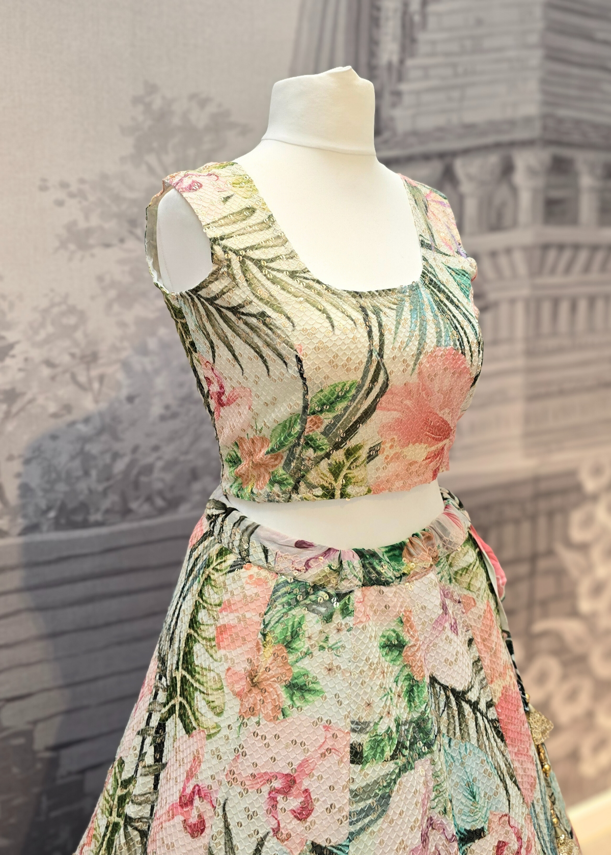 Isabella Sleeveless Ivory & Green Floral Blouse
