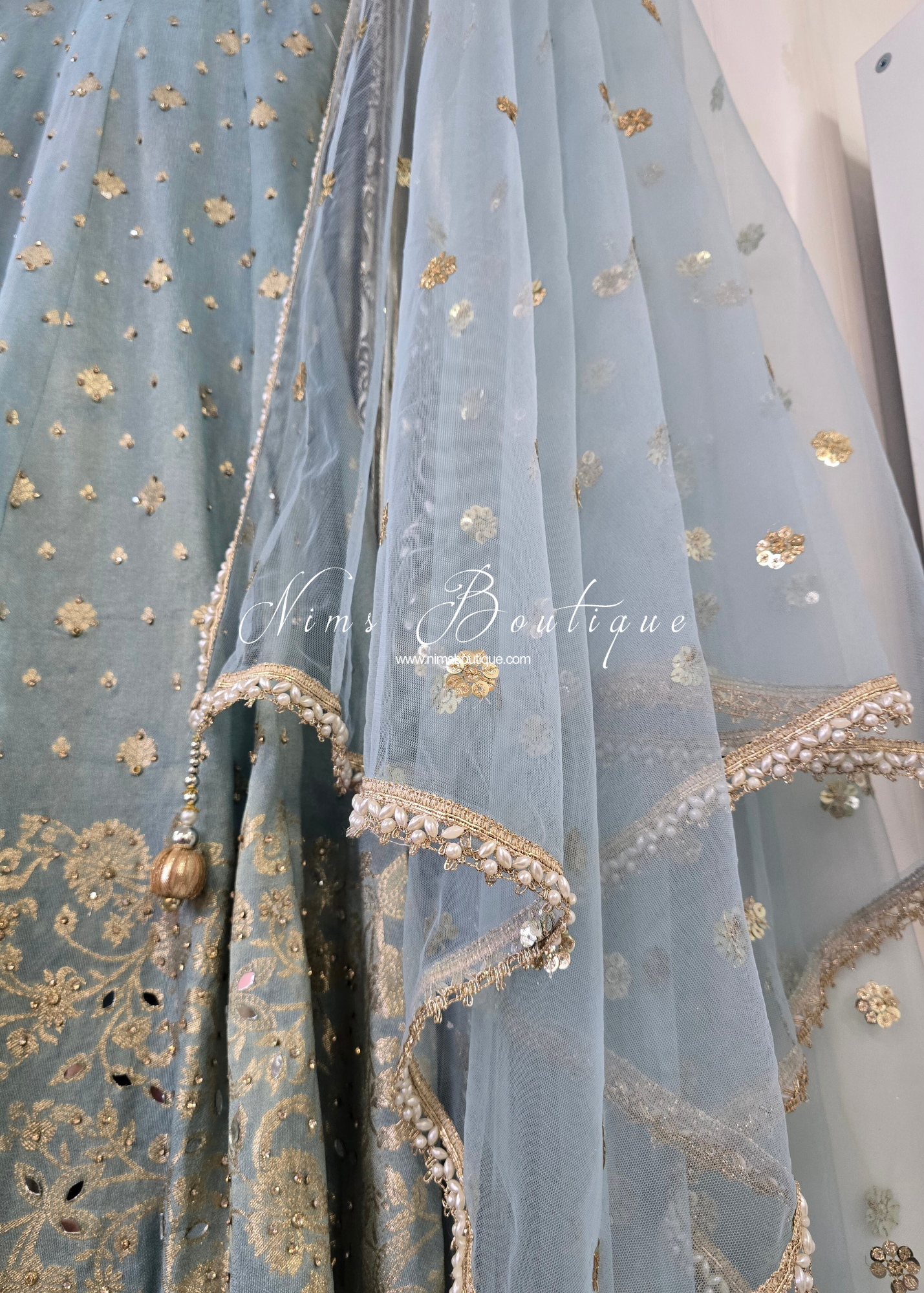 Powder Blue Long Frock Sharara Suit (size 10-12)