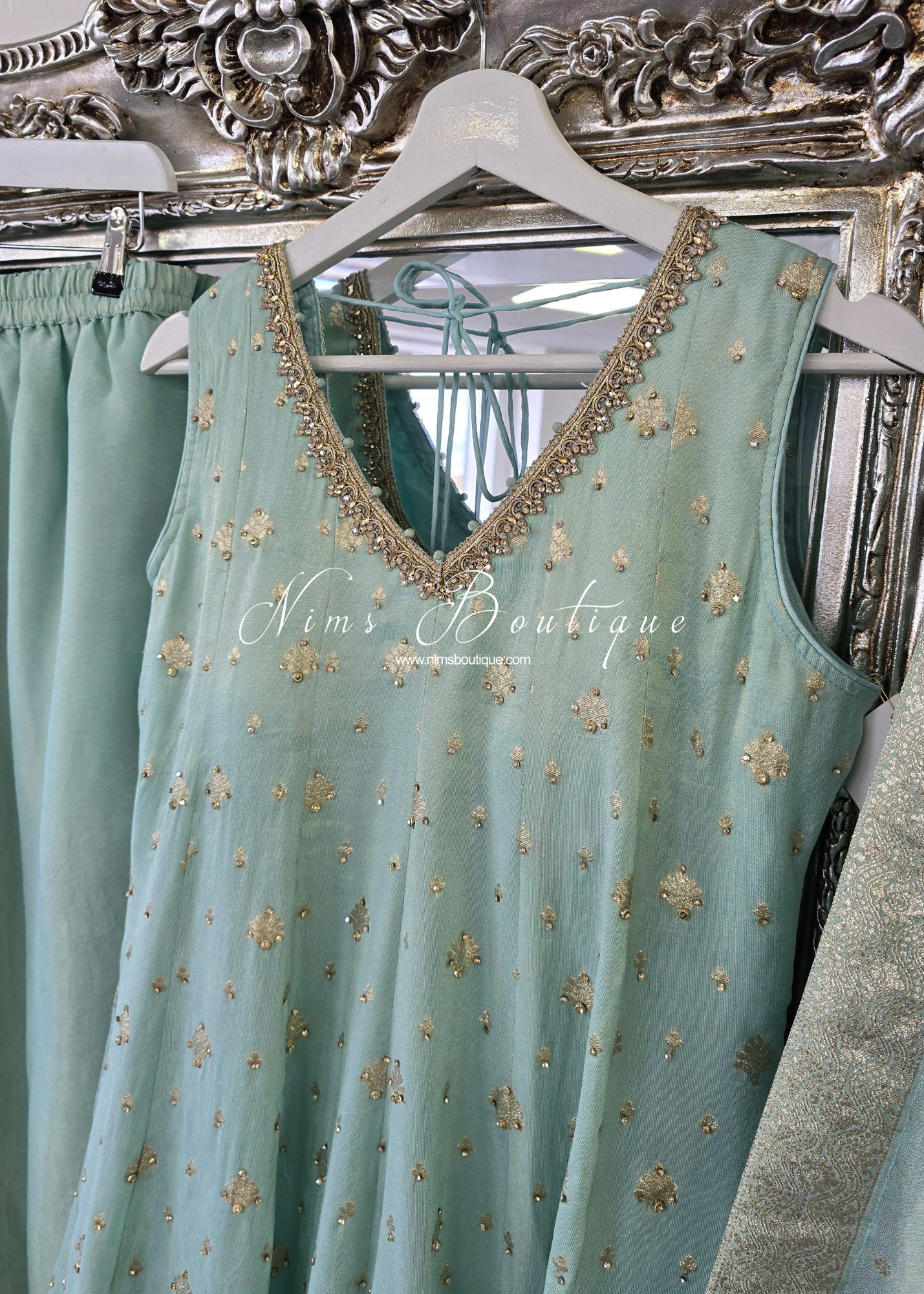 Mint Long Frock Sharara Suit (size 10-12)
