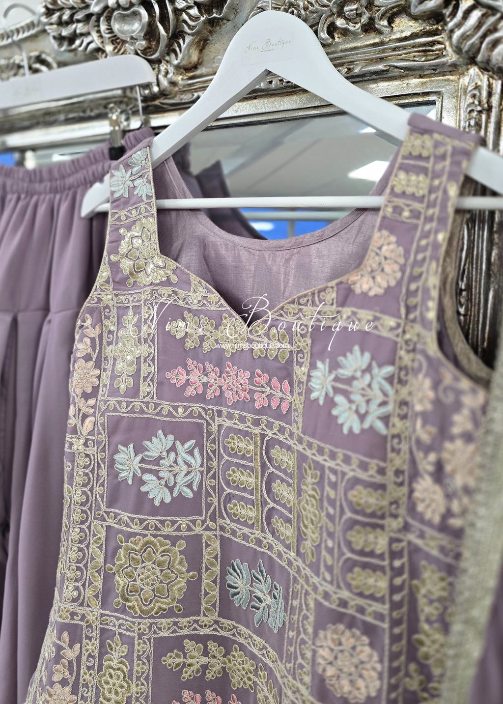 Lilac Embroidered Dhoti Salwar Suit (Size 10- 12)