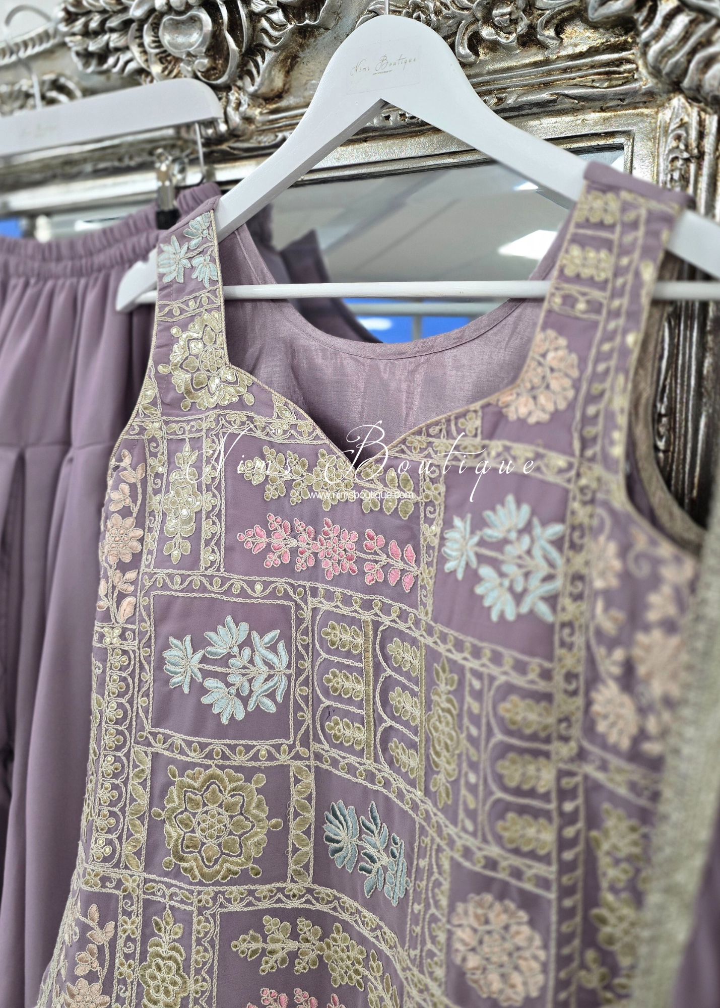 Lilac Embroidered Dhoti Salwar Suit (Size 10- 12)