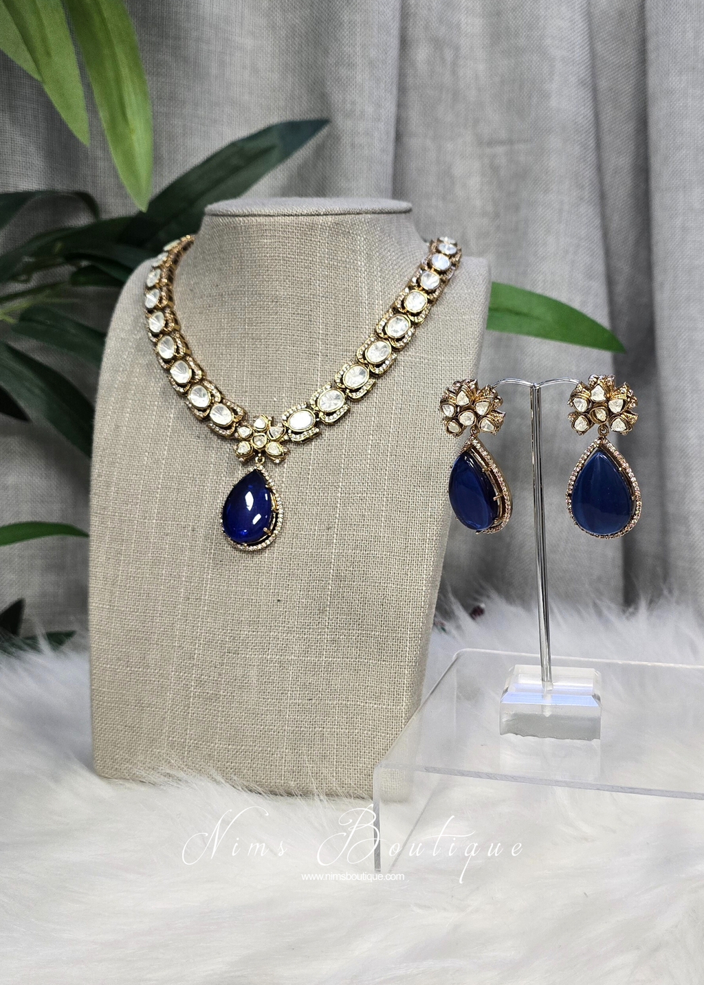 Saanvi Navy Stone Jewellery Set