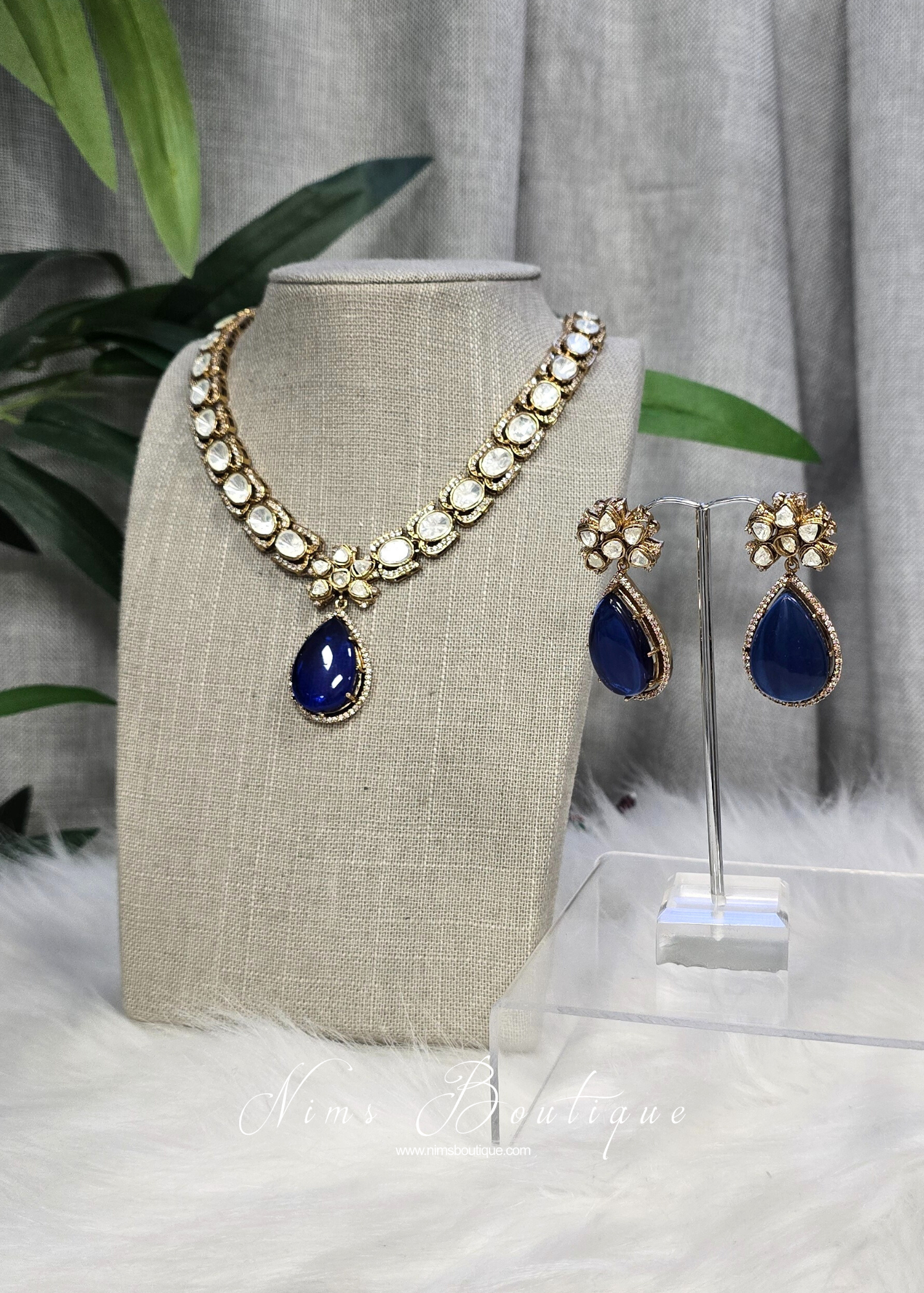 Saanvi Navy Stone Jewellery Set
