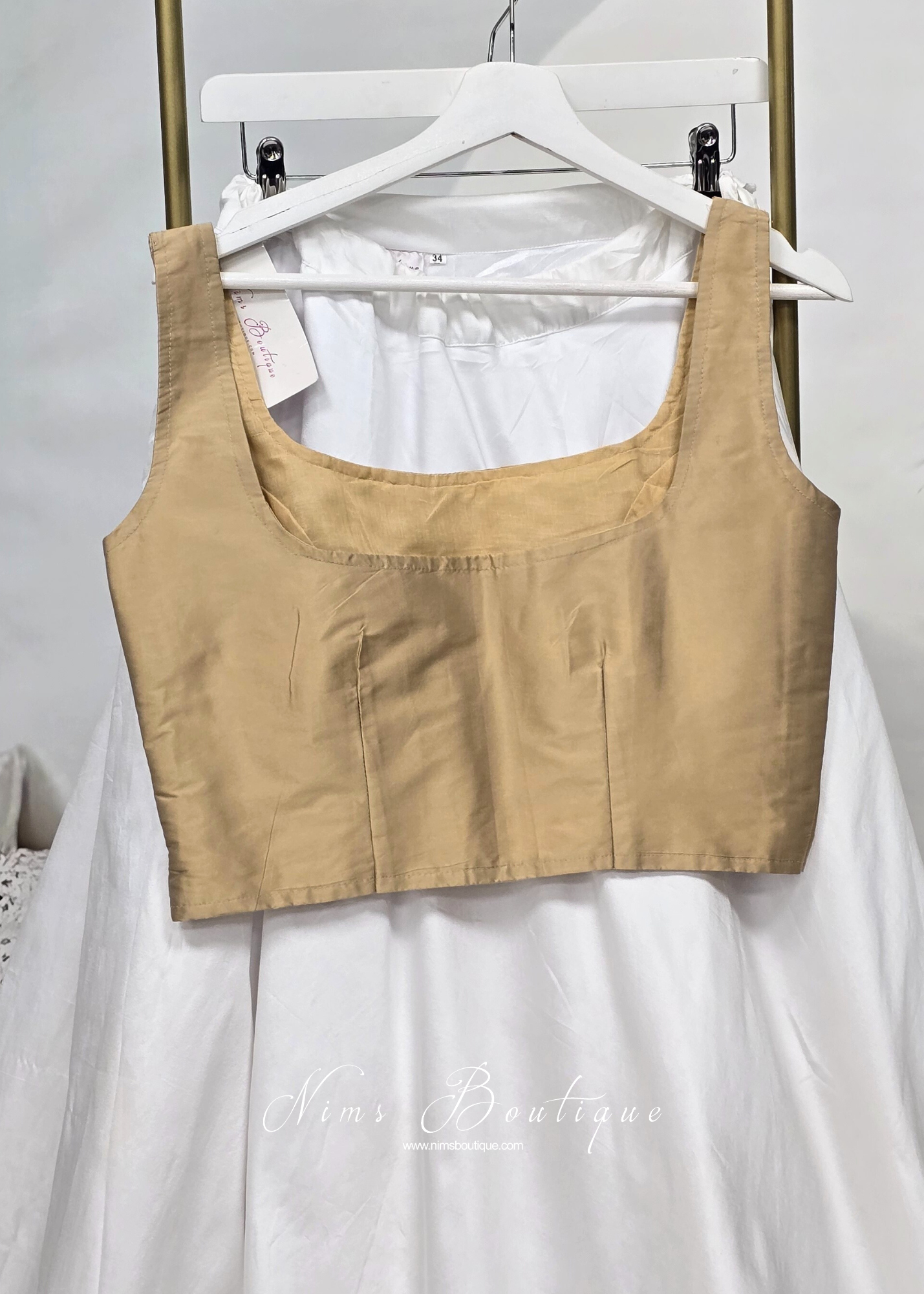 Sleeveless Gold Silk Blouse (8-28)