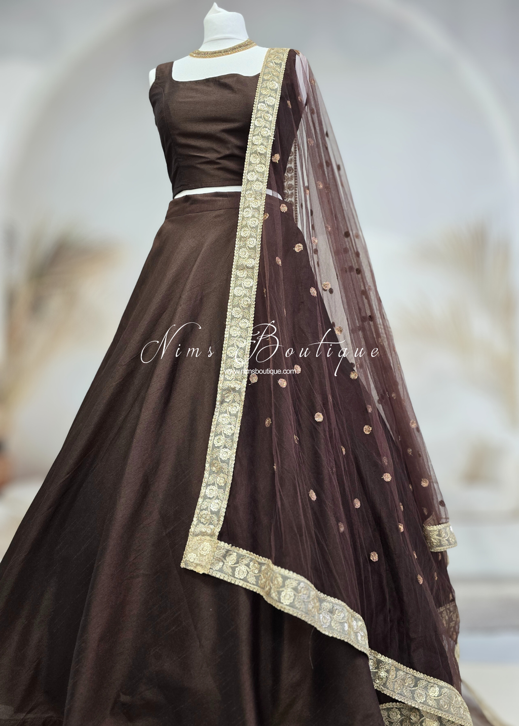 Saloni Mocha Brown Sequin Dupatta/Chunni