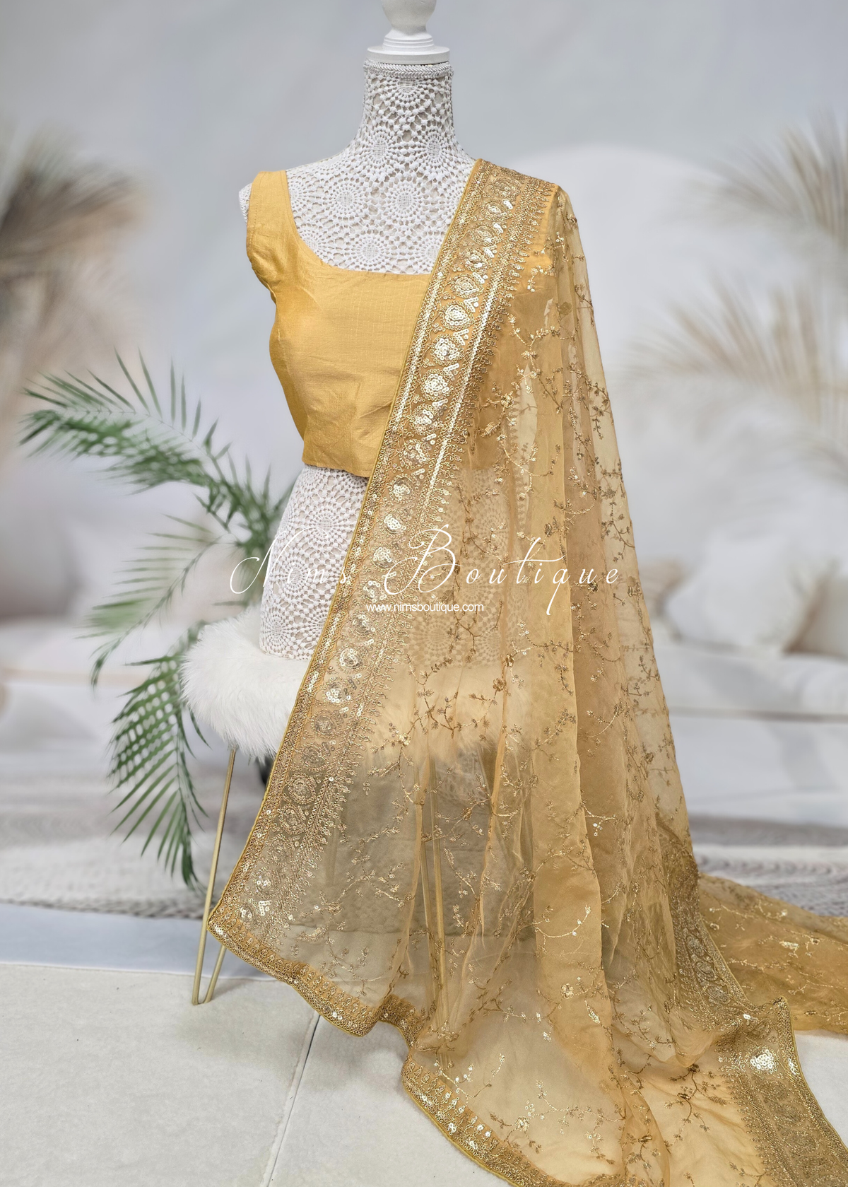 Mahi Luxury Gold Organza Embroidered Dupatta/Chunni