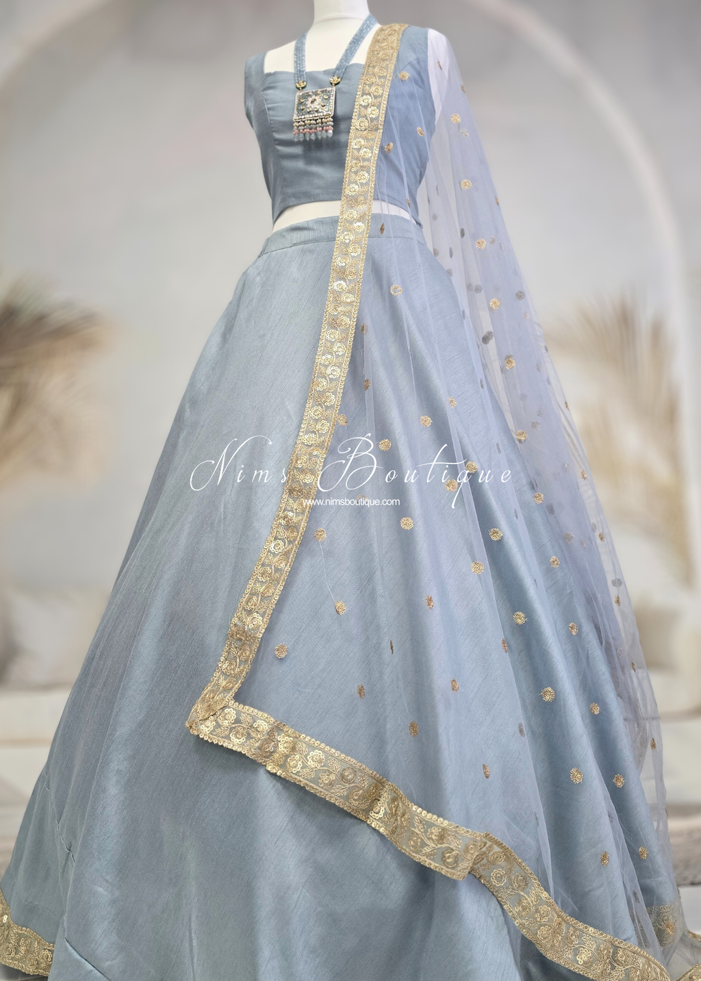 Saloni Dusky Blue Sequin Dupatta/Chunni