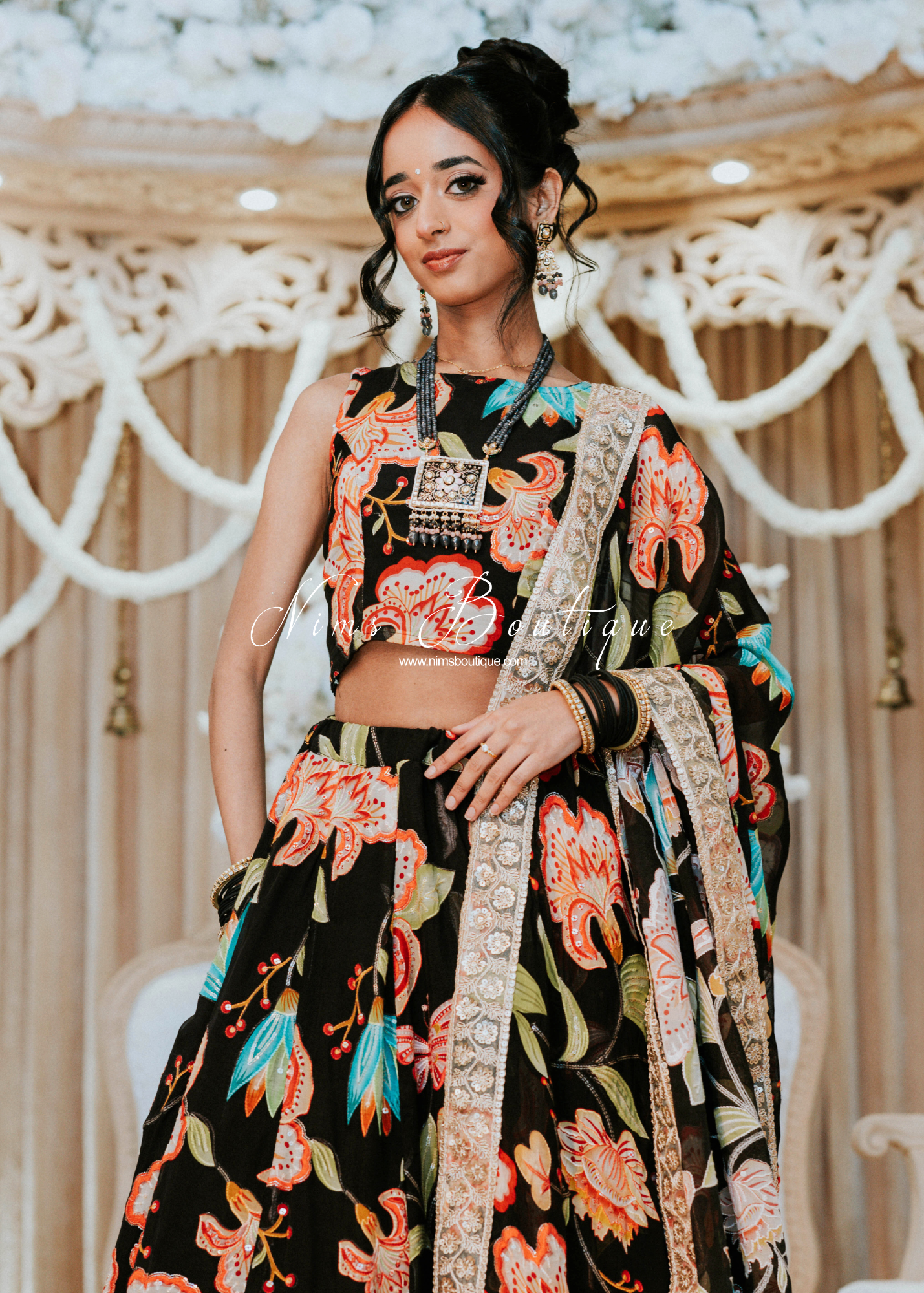 Lillianna Black Brights Floral Dupatta/Chunni