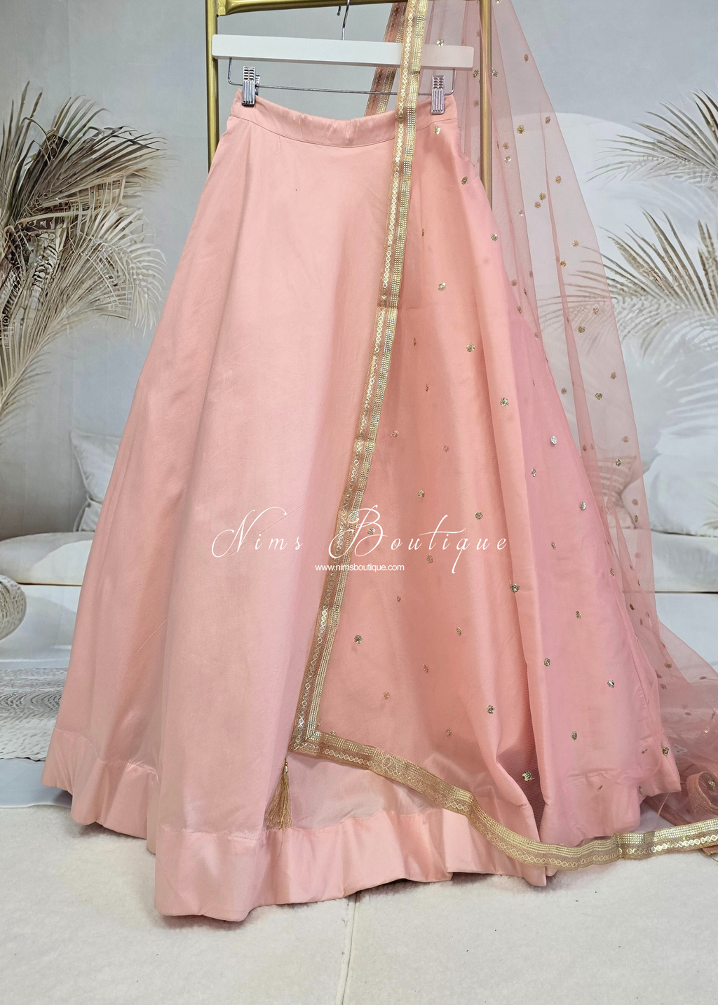 Deep Peach Net Sequin Dupatta/Chunni