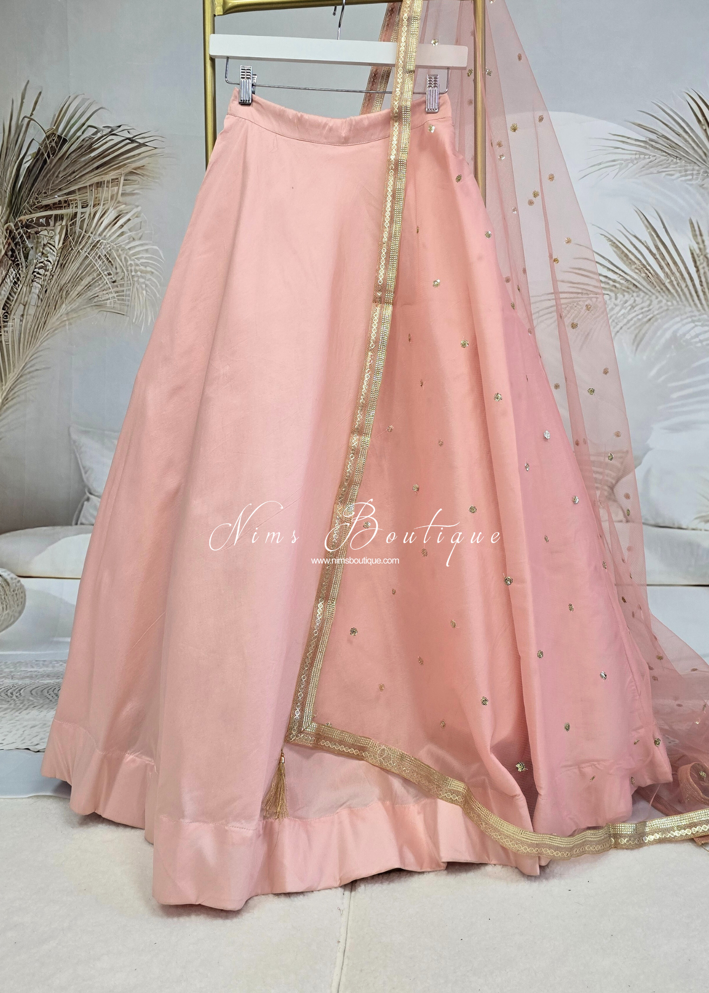 Deep Peach Net Sequin Dupatta/Chunni