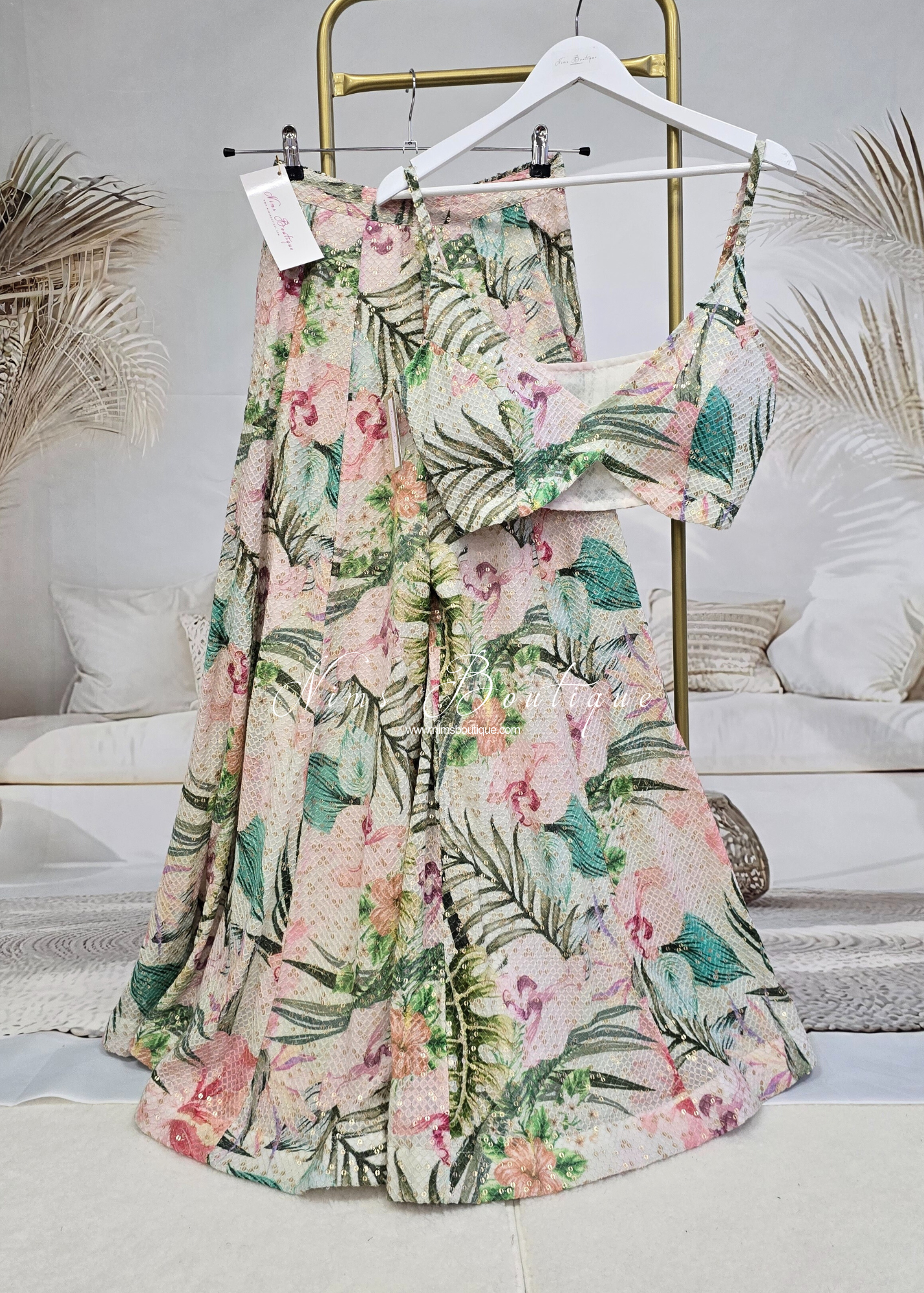 Isabella Ivory & Green Floral readymade trousers