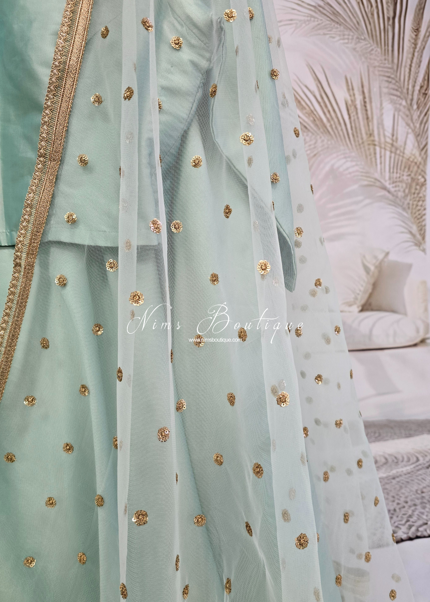 Luxury Light Mint Green Net Sequin Dupatta/Chunni (LNS7)
