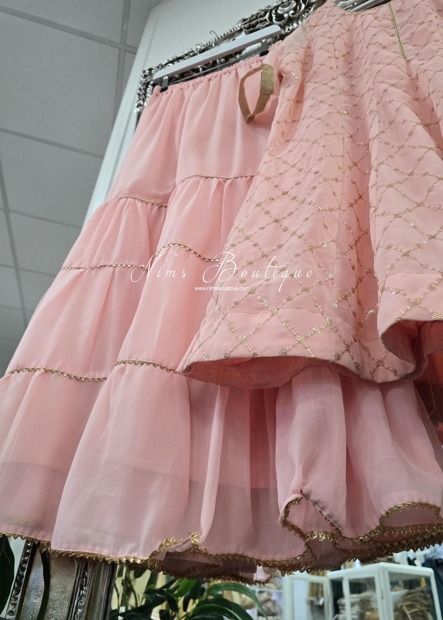 Light Peach Sequin Gharara Suit (size 12-14)