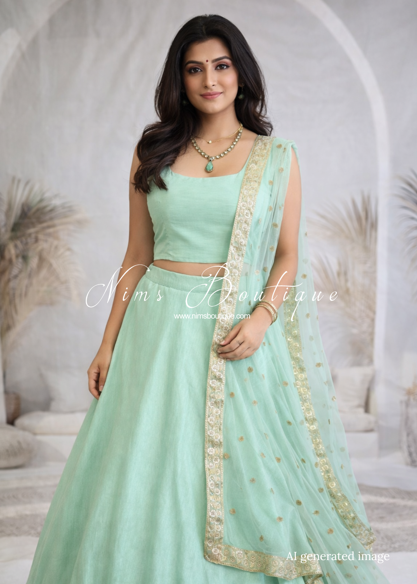 Saloni Mint Green Sequin Dupatta/Chunni Nims Boutique Saloni Mint Green Sequin Dupatta/Chunni Nims Boutique