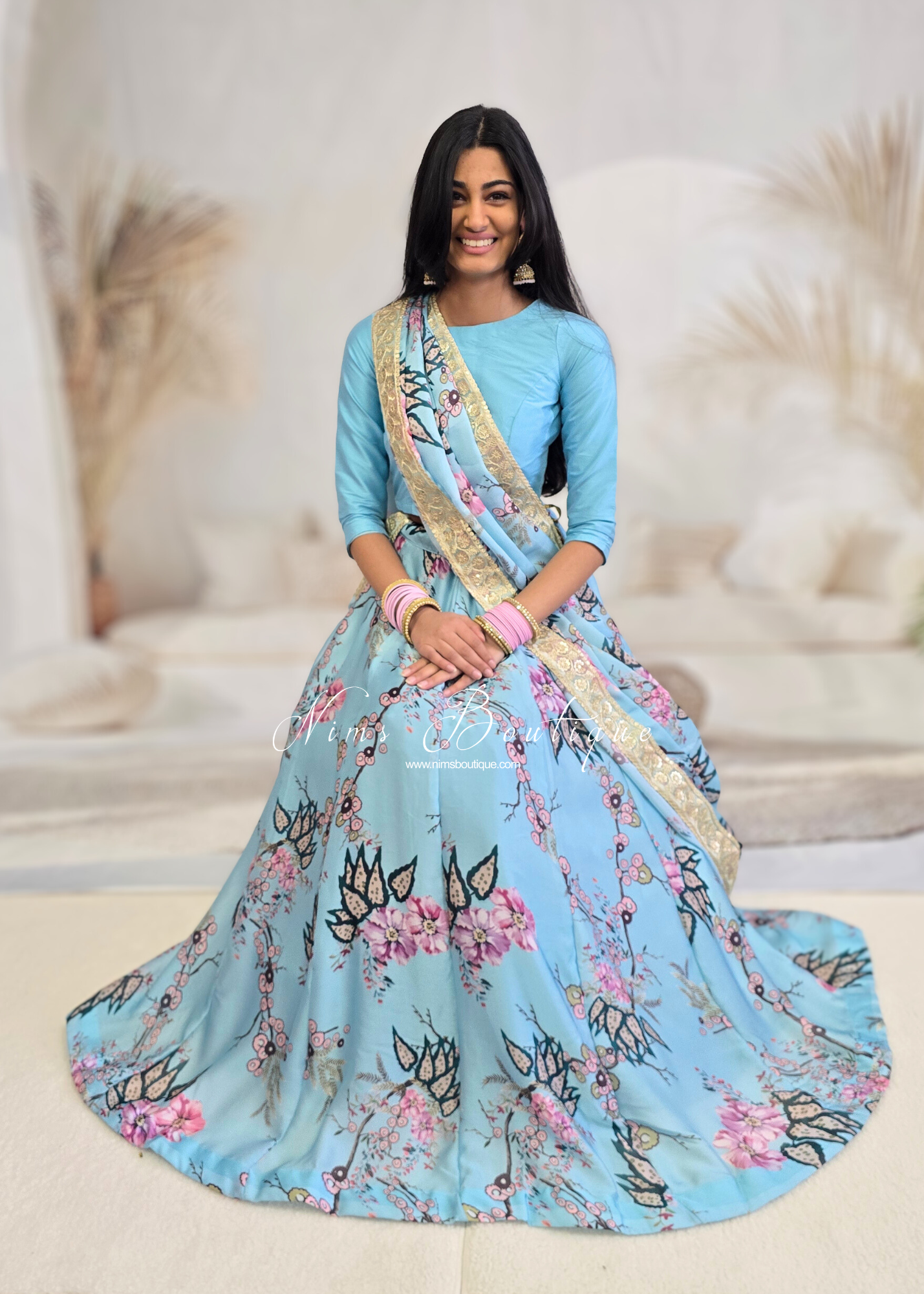 Sky Blue Silk Blouse with sleeves (size 4-18)