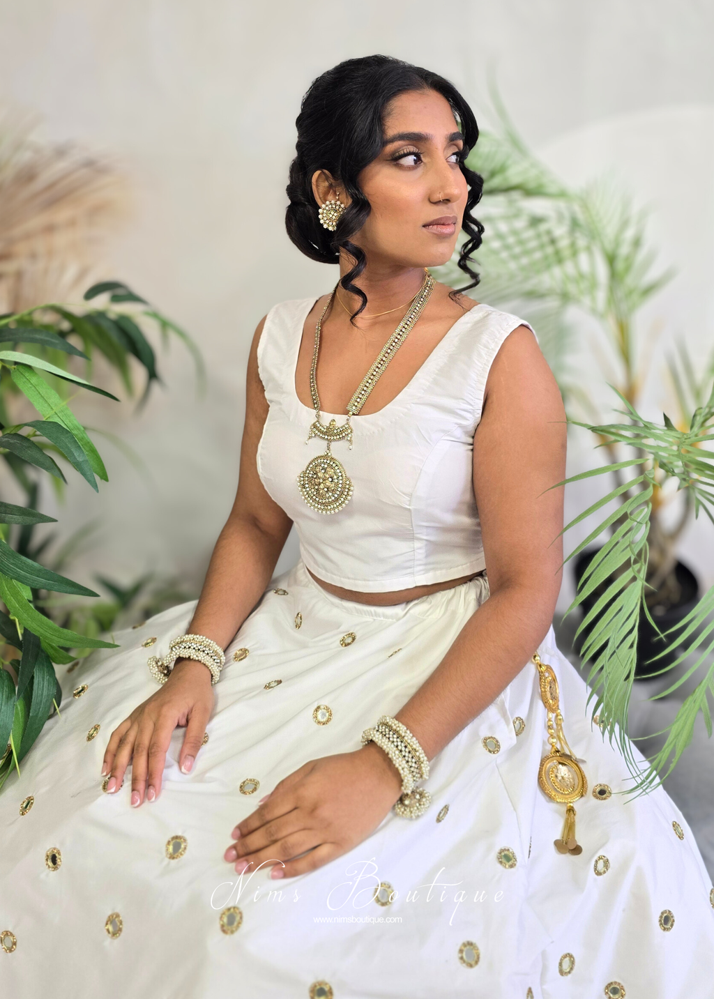 Madhubala Antique Gold & Pearl long necklace