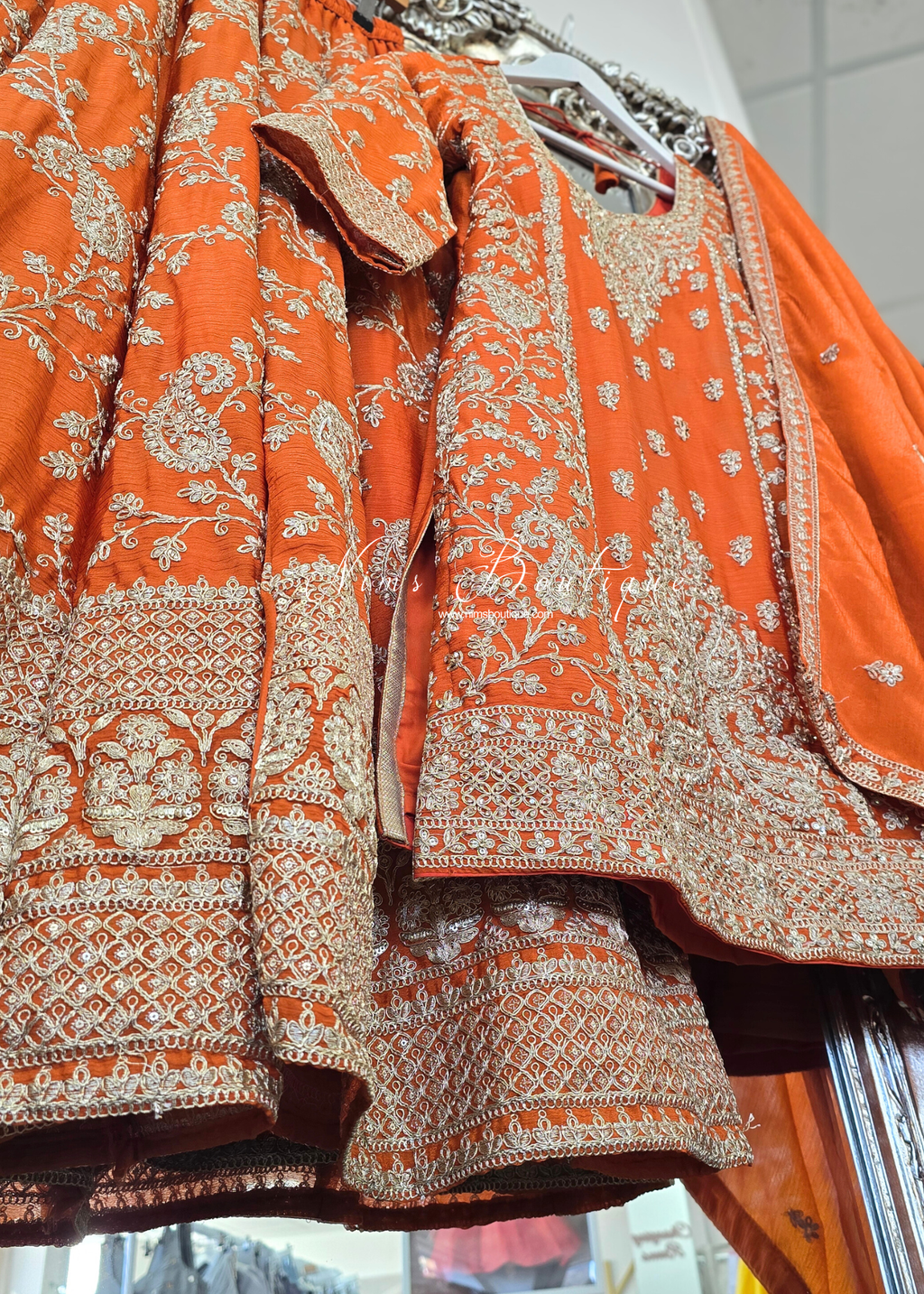 Orange Thread Embroidered Sharara Suit (size 10-12)