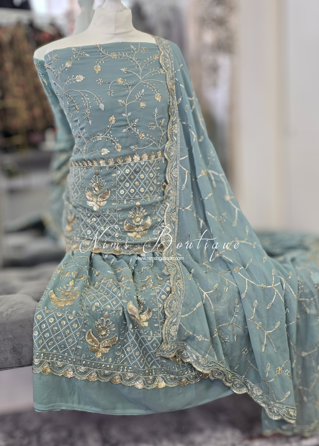 Unstitched Pistachio Green Embroidered Sharara Suit