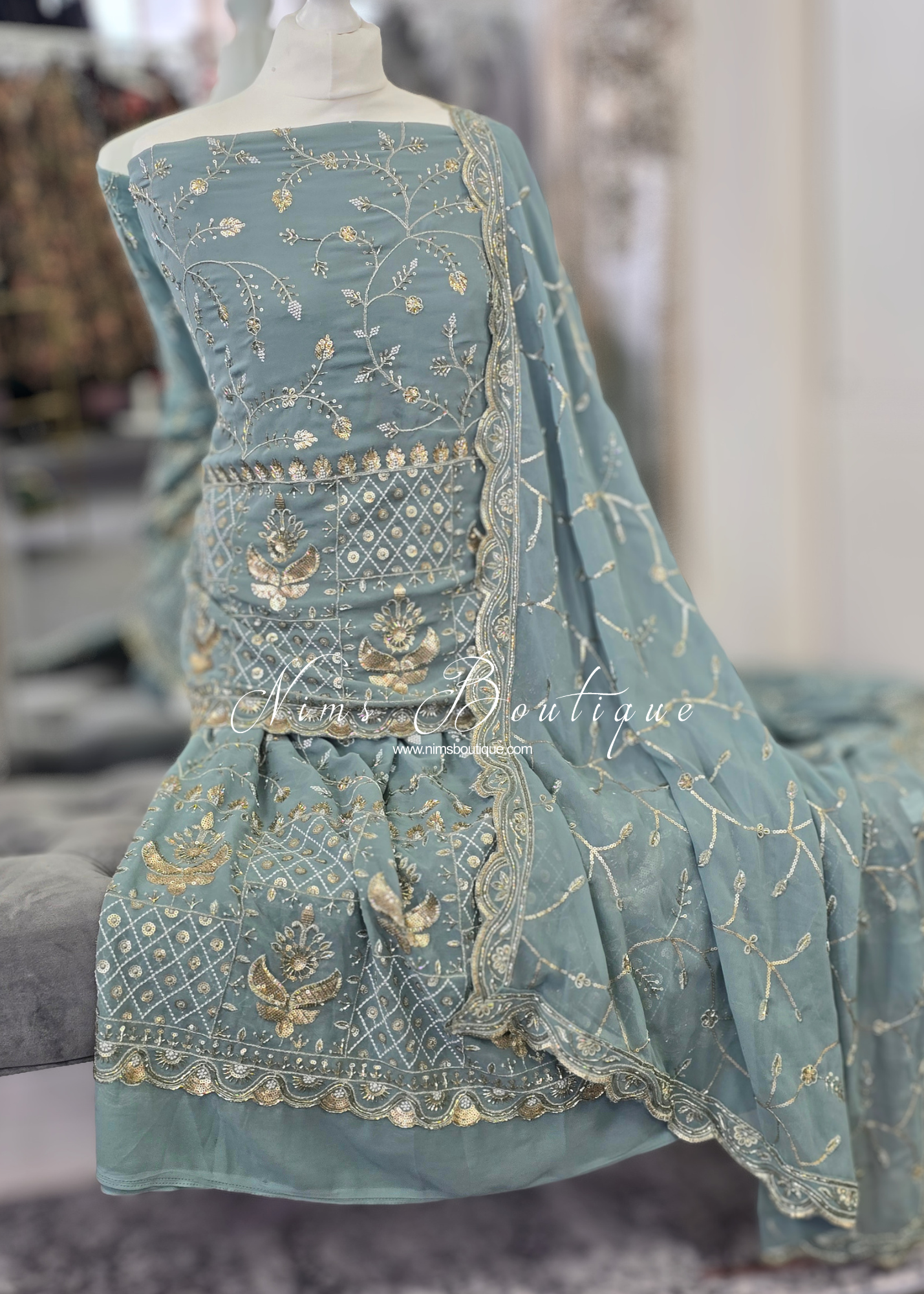 Unstitched Pistachio Green Embroidered Sharara Suit