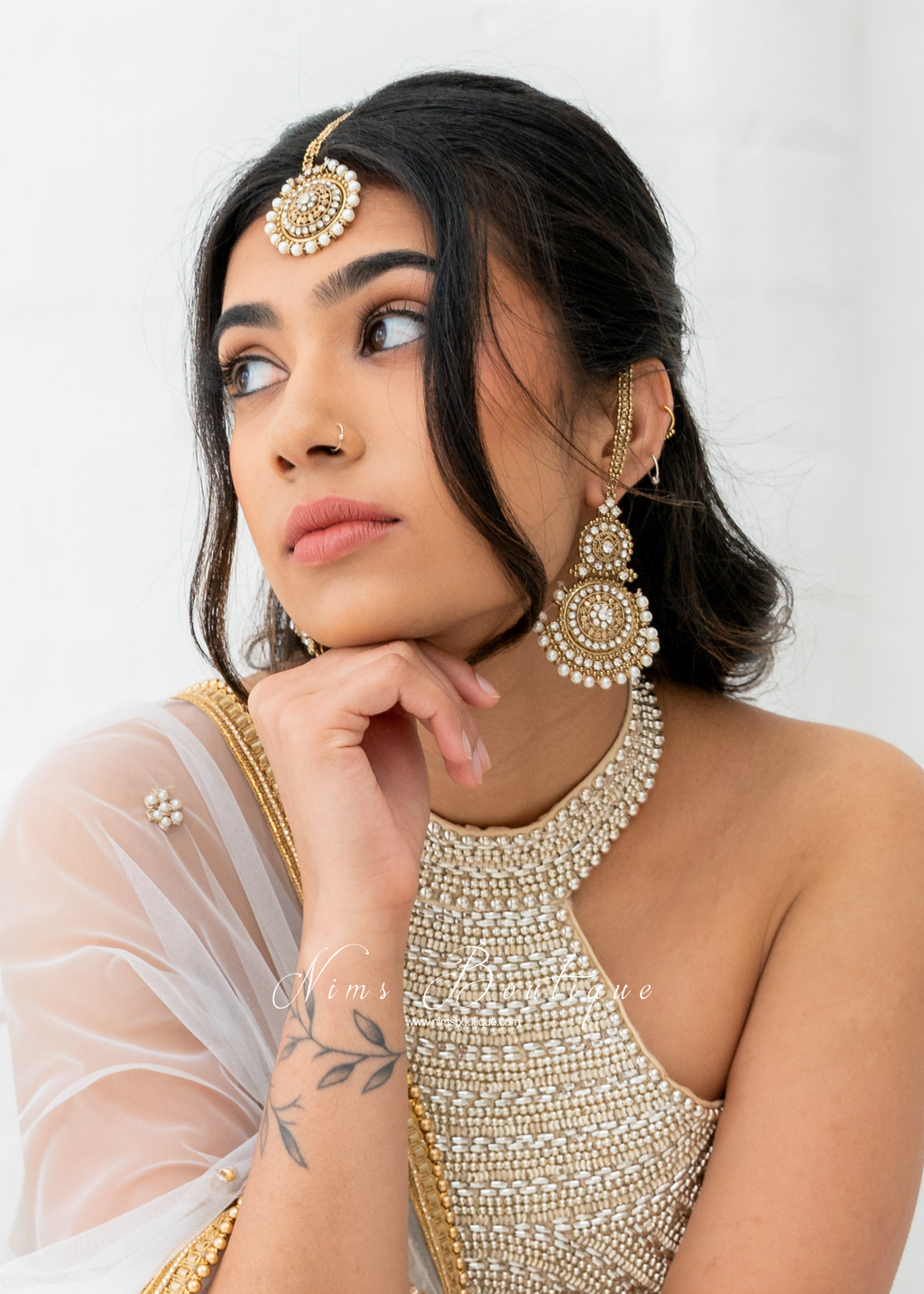 Royal Pearl Tikka Set (with earring chains)